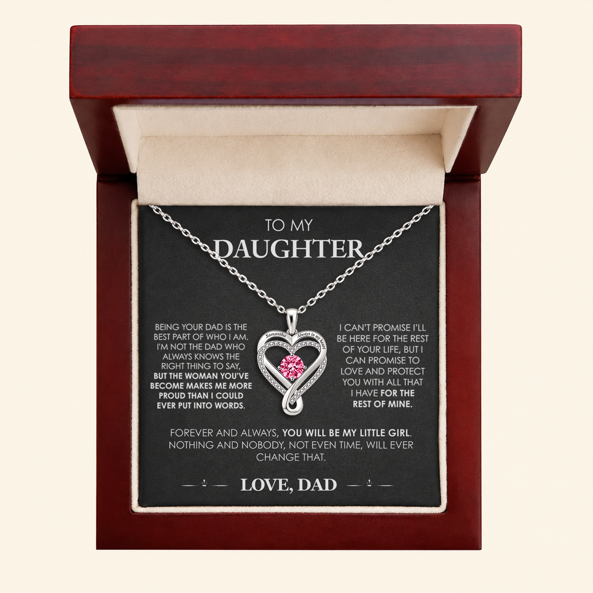 "To My Daughter" Birthstone Heart Necklace