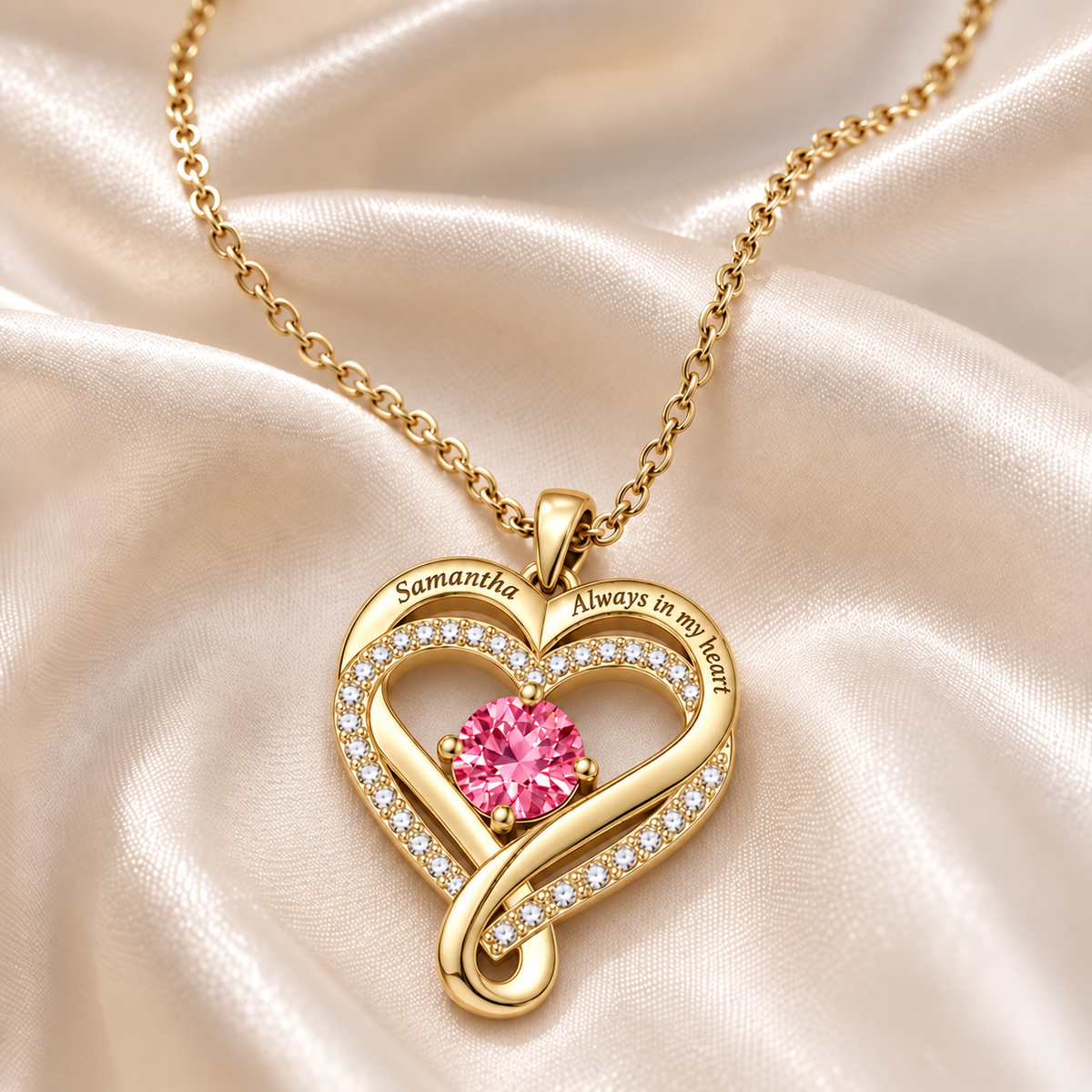 "To My Daughter" Birthstone Heart Necklace
