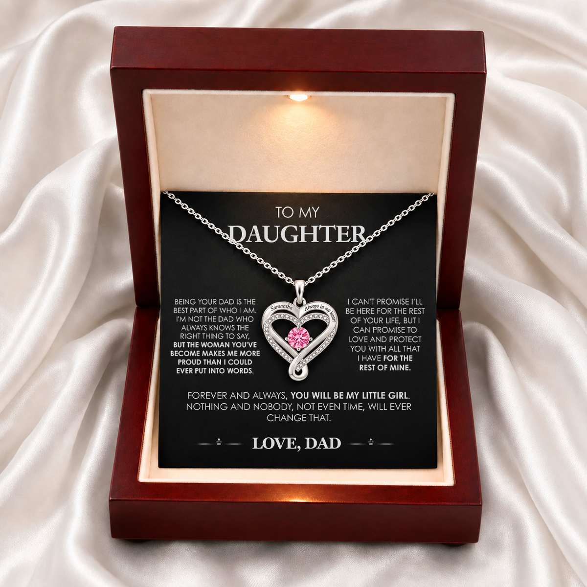 "To My Daughter" Birthstone Heart Necklace
