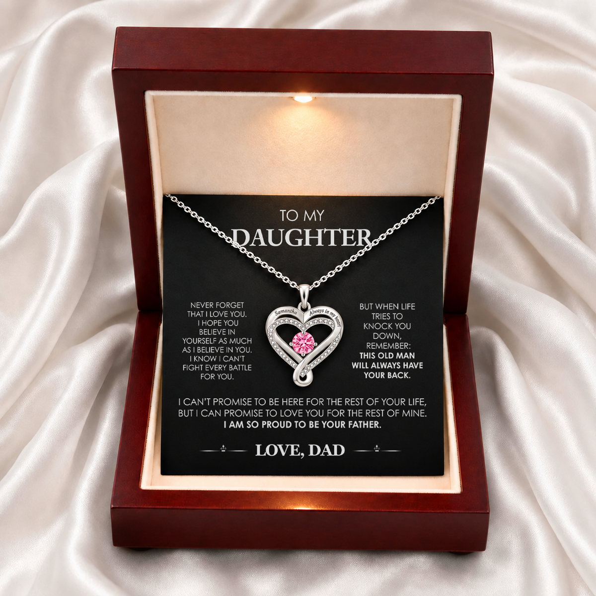 "To My Daughter" Birthstone Heart Necklace