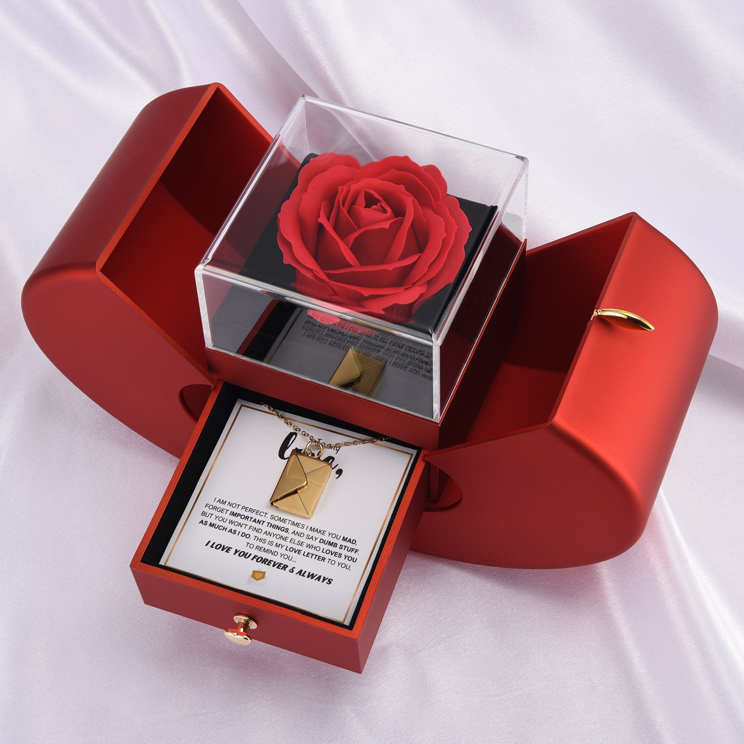 Promesa eterna: collar con carta de amor y rosa eterna