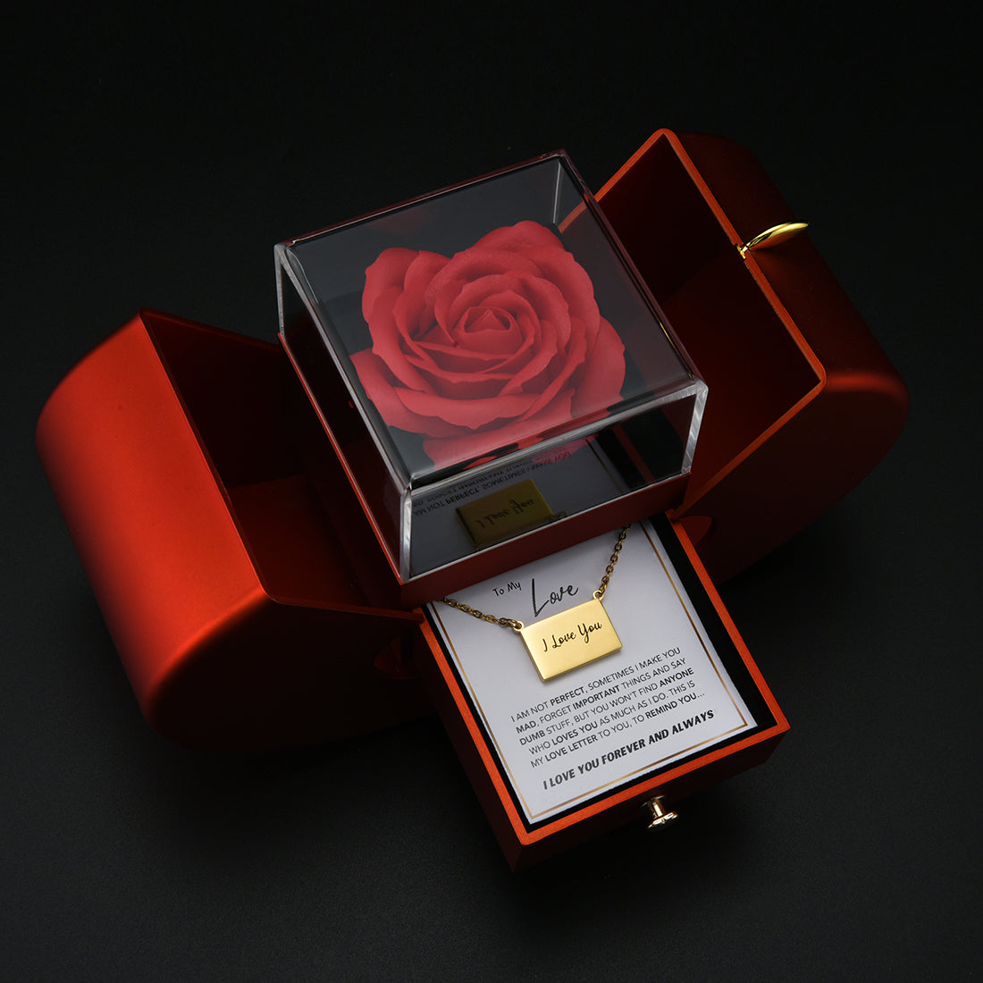 Collar con carta de amor y foto en caja Forever Rose