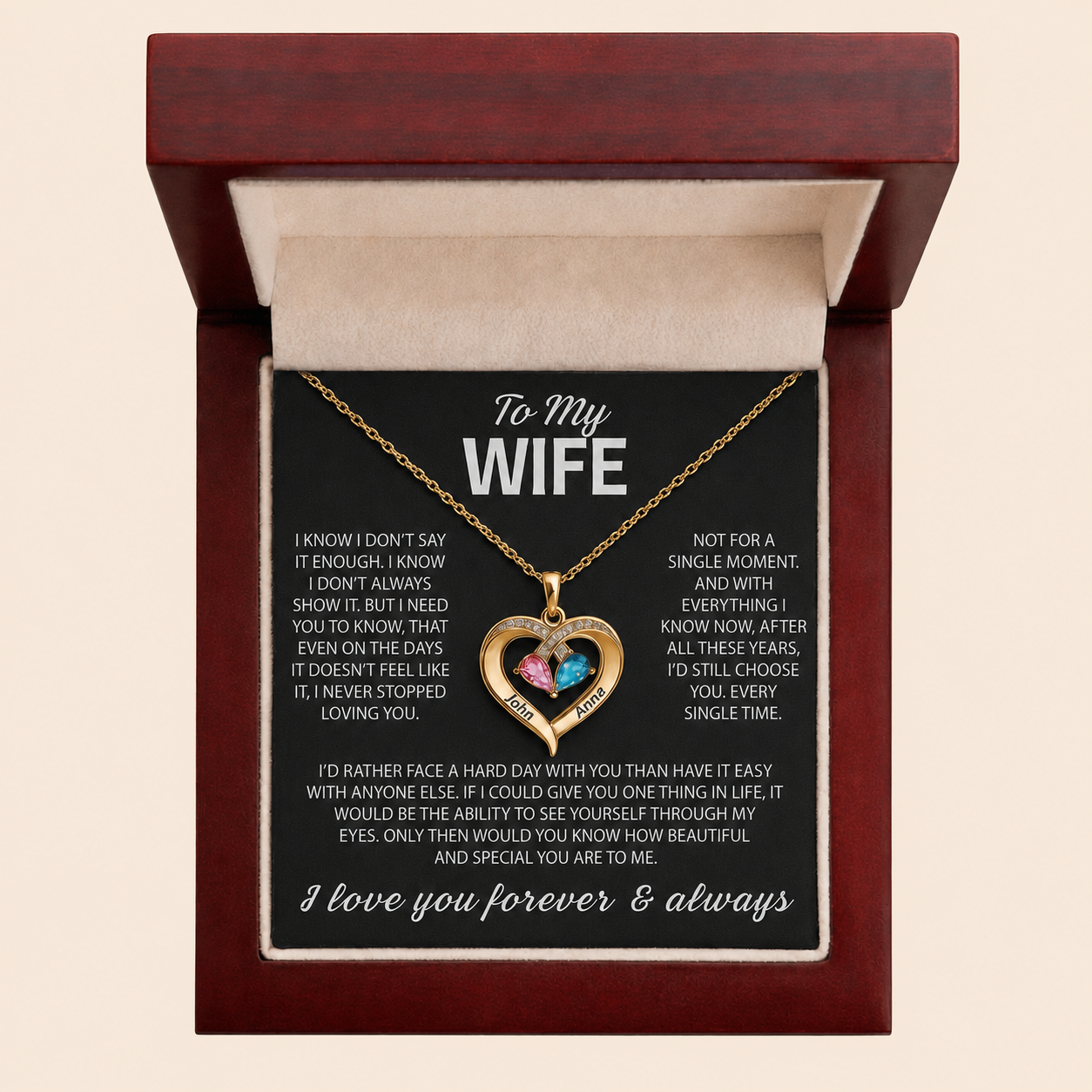 To My Wife – Birthstone Heart Necklace