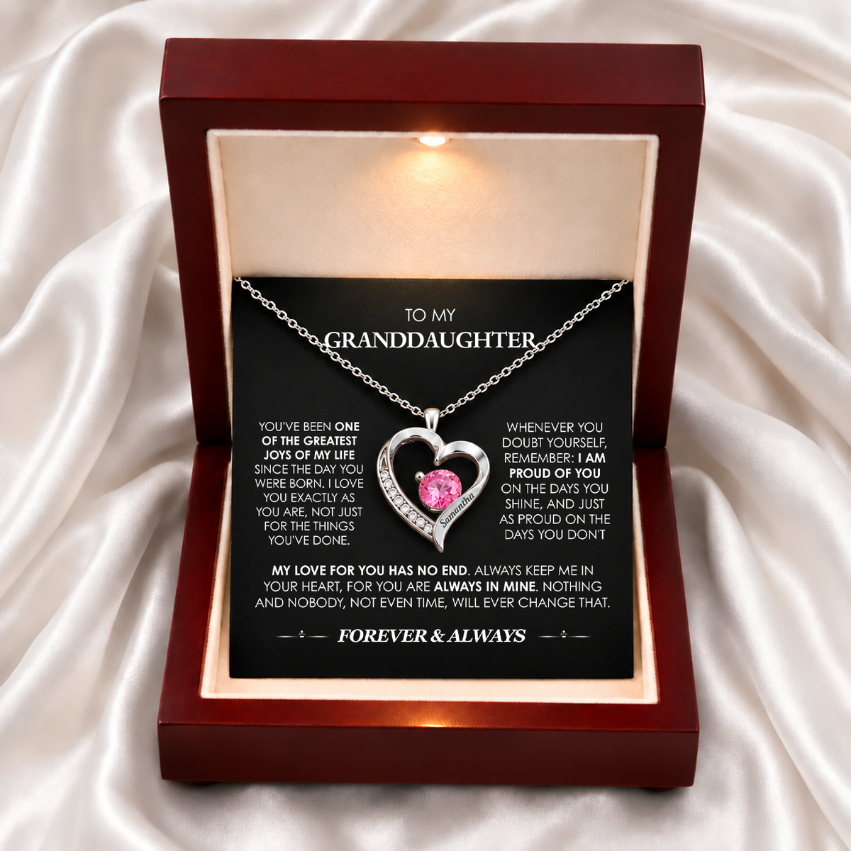 "To My Granddaughter" Birthstone Heart Necklace