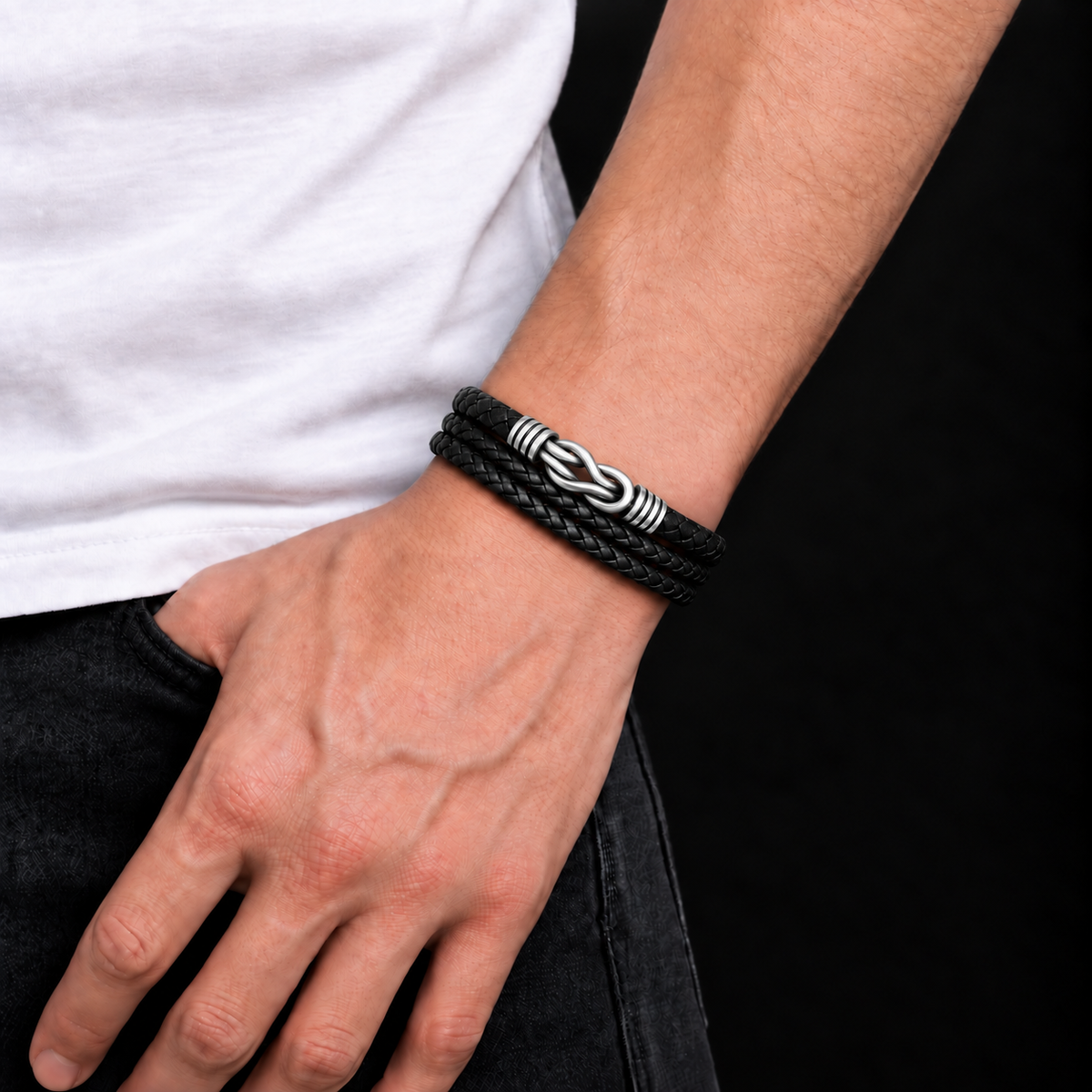 Son's Infinity Multi-Layer Braided Knot Bracelet Gift Set with Engraved Name