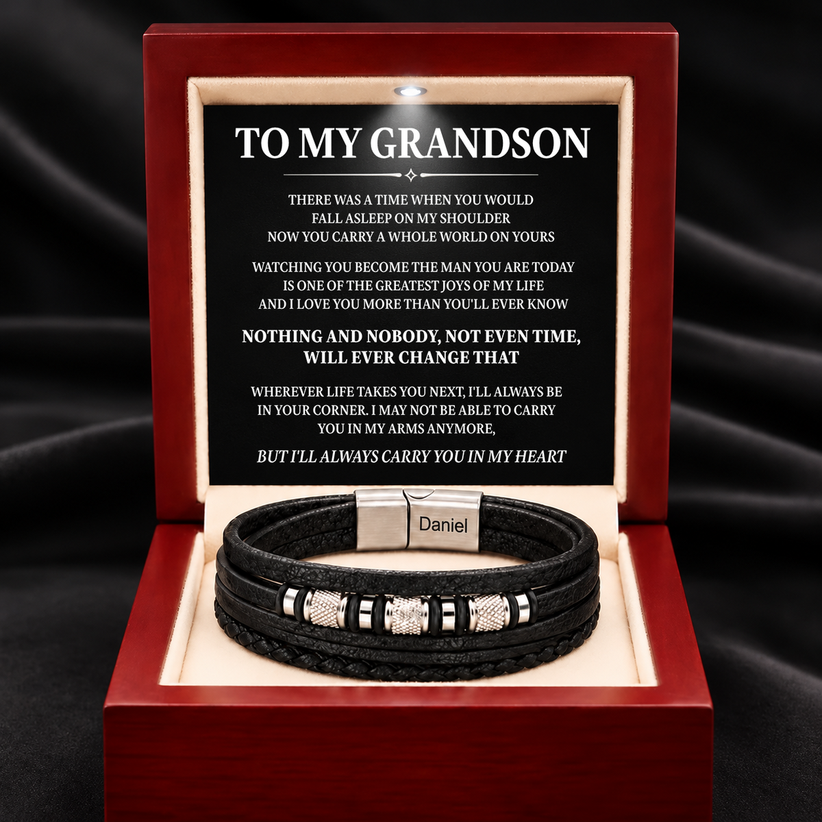 "To My Grandson" Personalized Braided Leather Bracelet