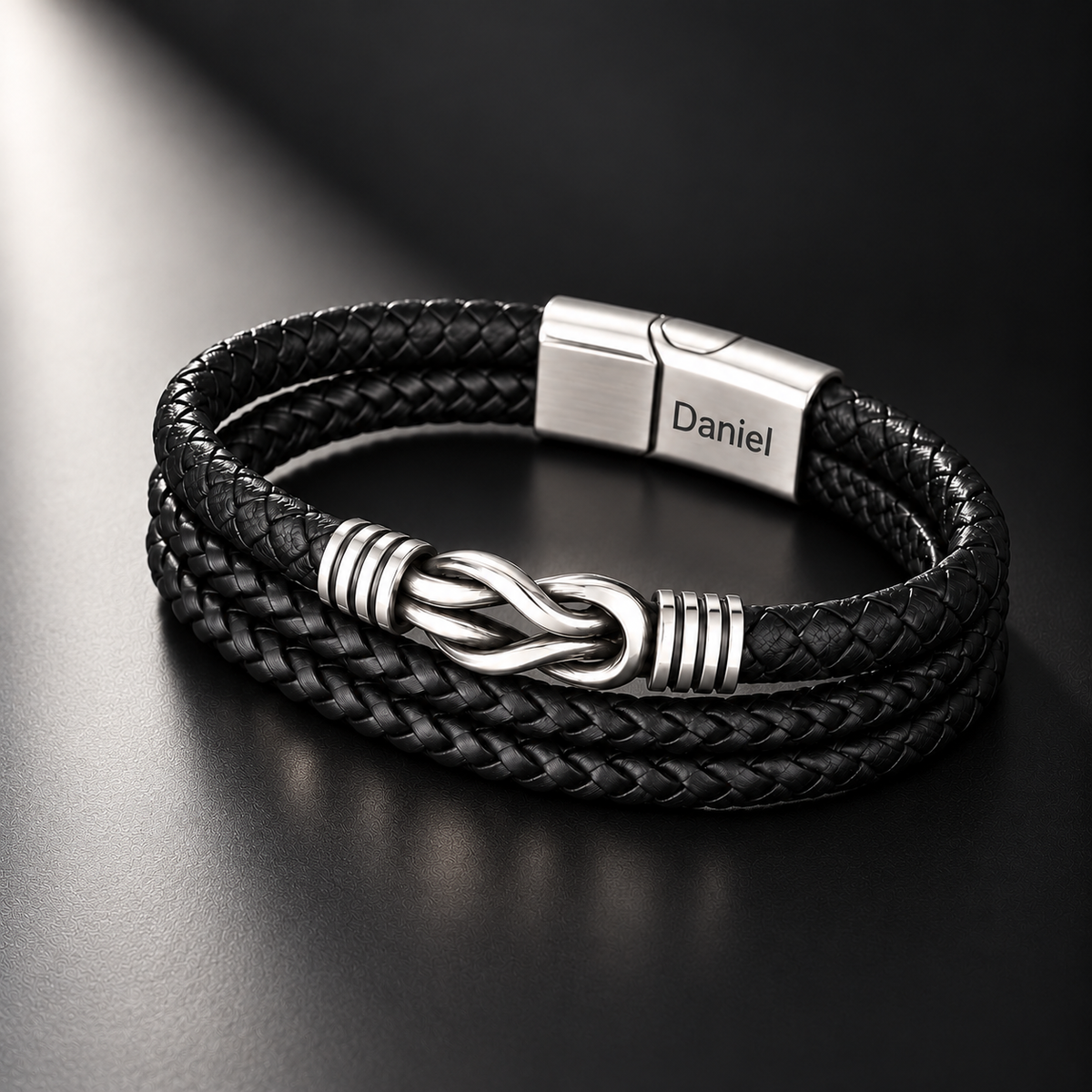 Grandson's Infinity Multi-Layer Braided Knot Bracelet Gift Set with Engraved Name