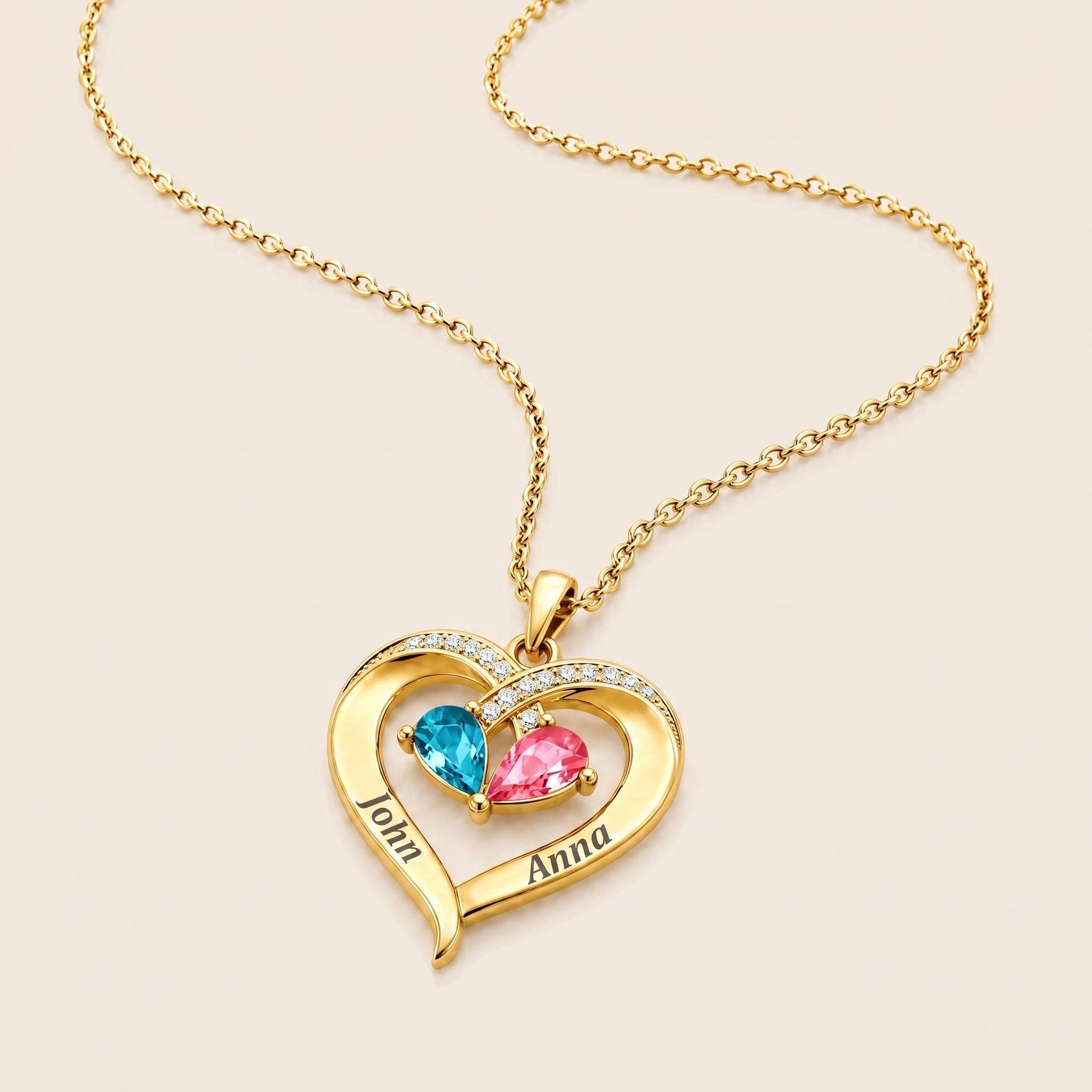 To My Wife – Birthstone Heart Necklace with Customized Box