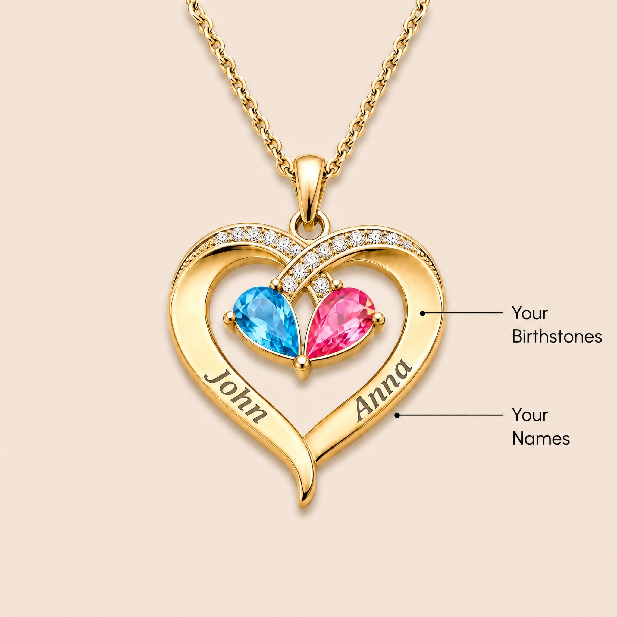 Siempre Tuya – Collar de Corazón con Piedra de Nacimiento