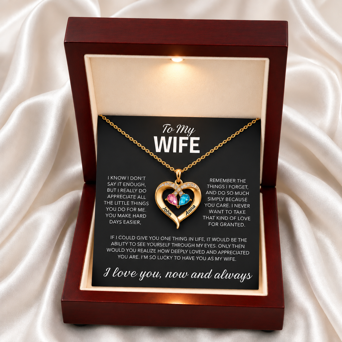 To My Wife – Birthstone Heart Necklace