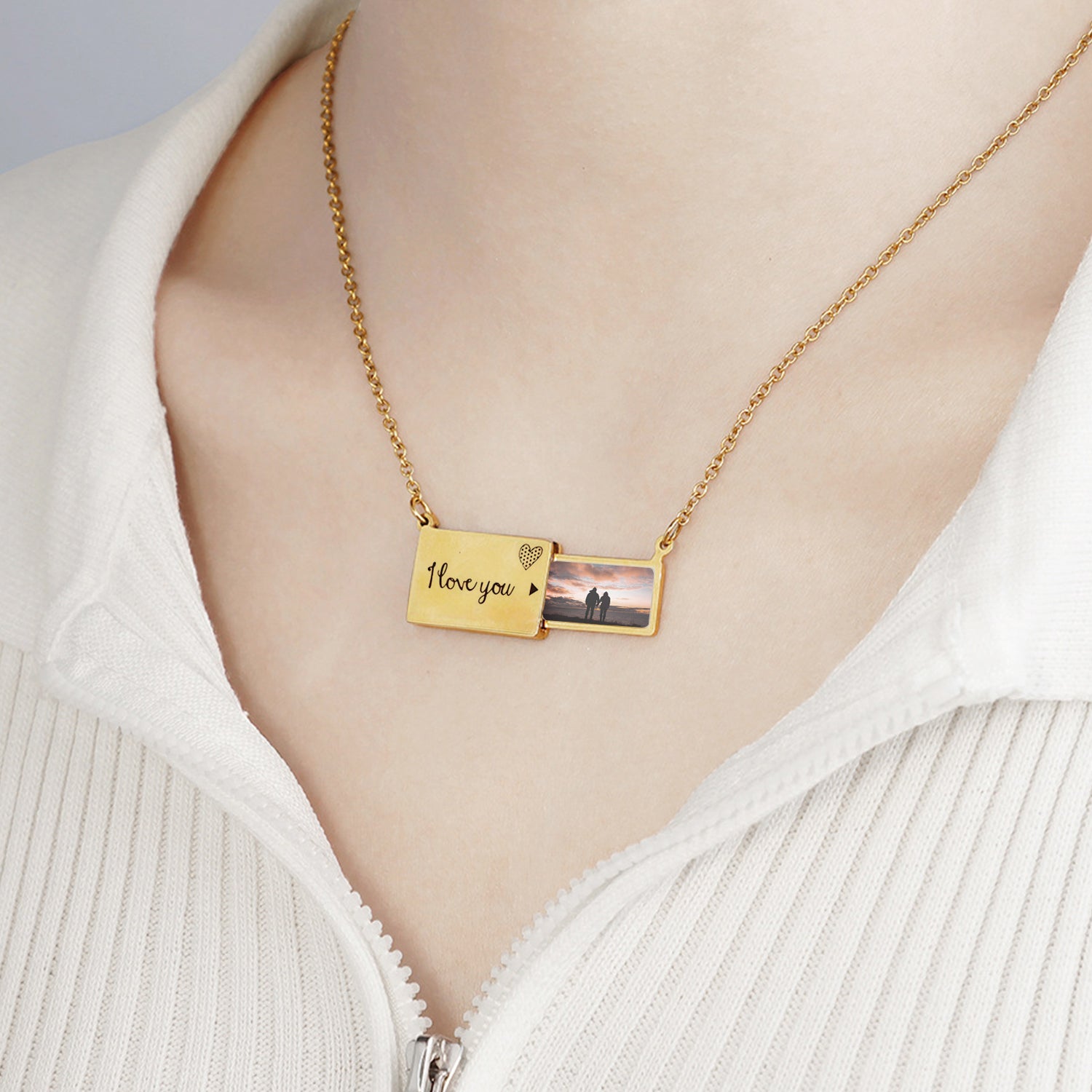 Collar con carta de amor y foto en caja Forever Rose