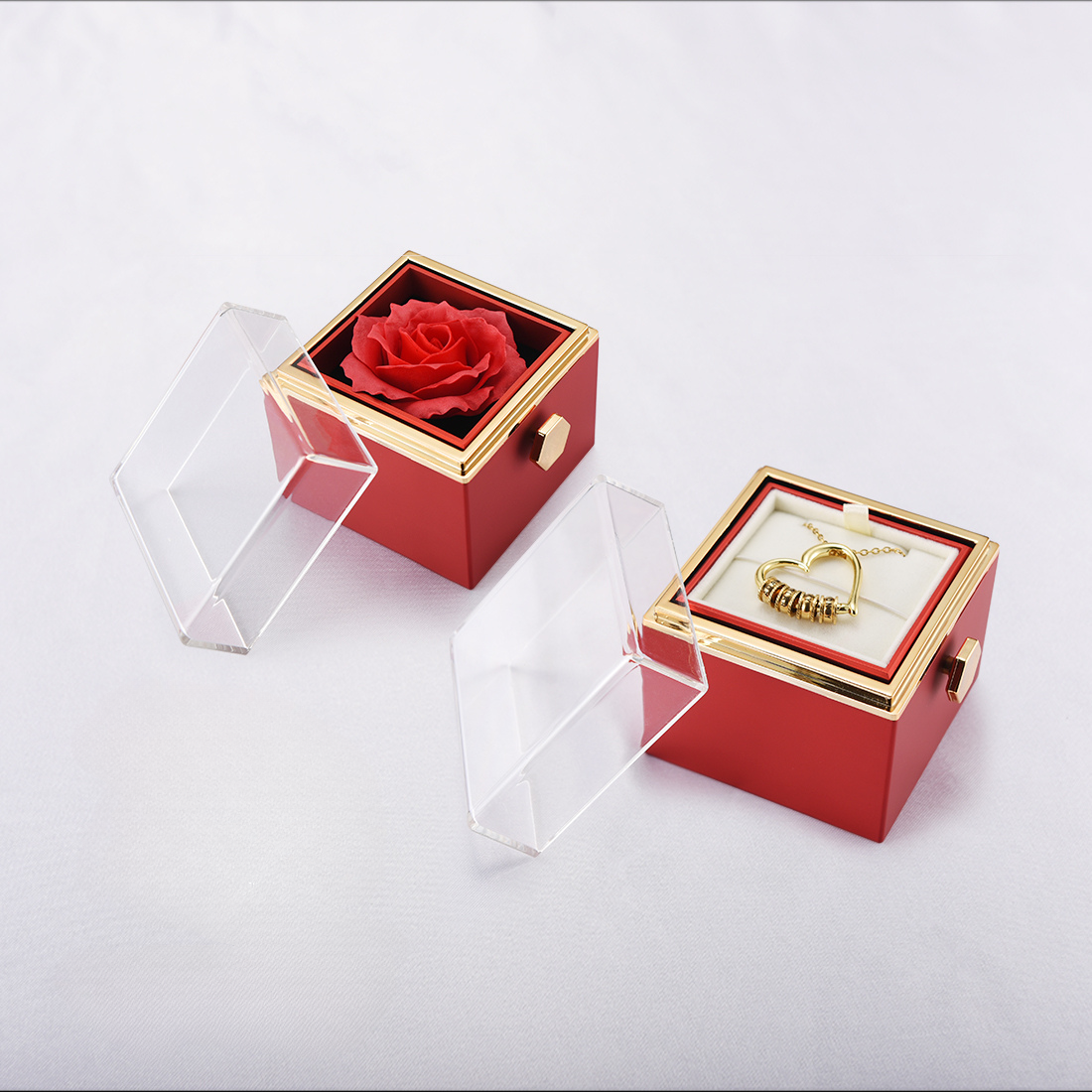 Collar Corazón de nuestra familia con nombres grabados y caja Forever Rose