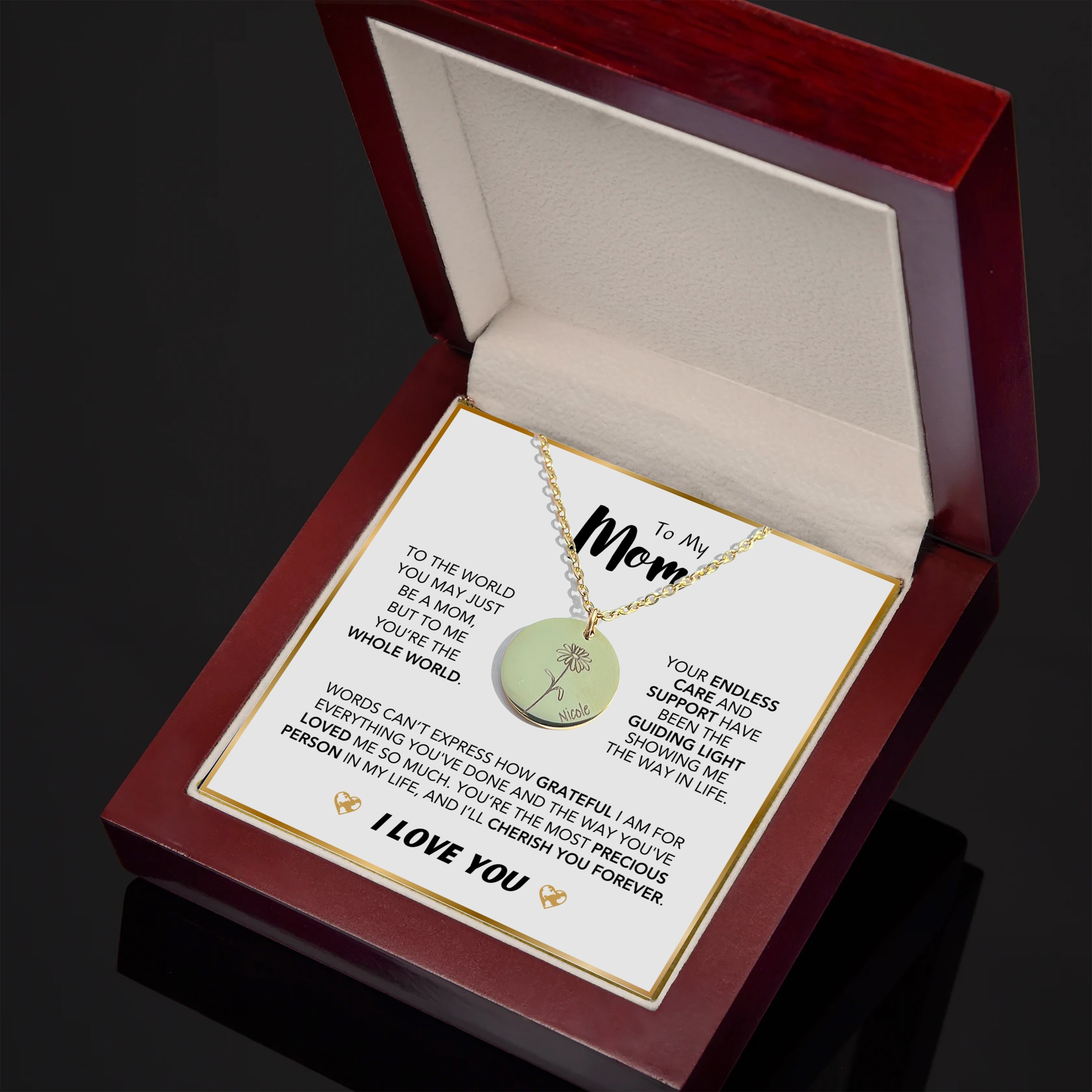 Collar de flor de nacimiento personalizado "Para mamá" con caja LED de lujo