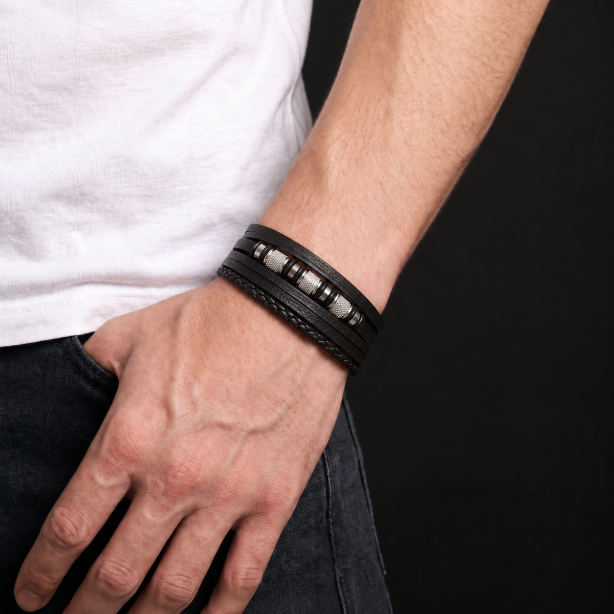 Juego de regalo de pulsera con nudo infinito y nombre grabado para hijo