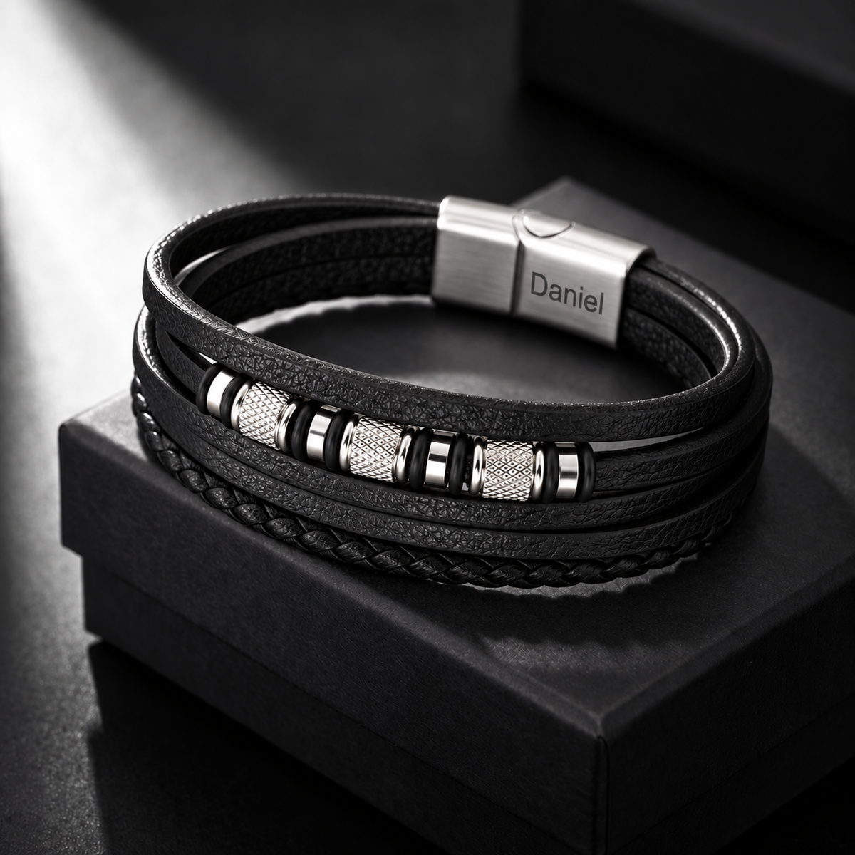 Juego de regalo de pulsera con nudo infinito y nombre grabado para hijo