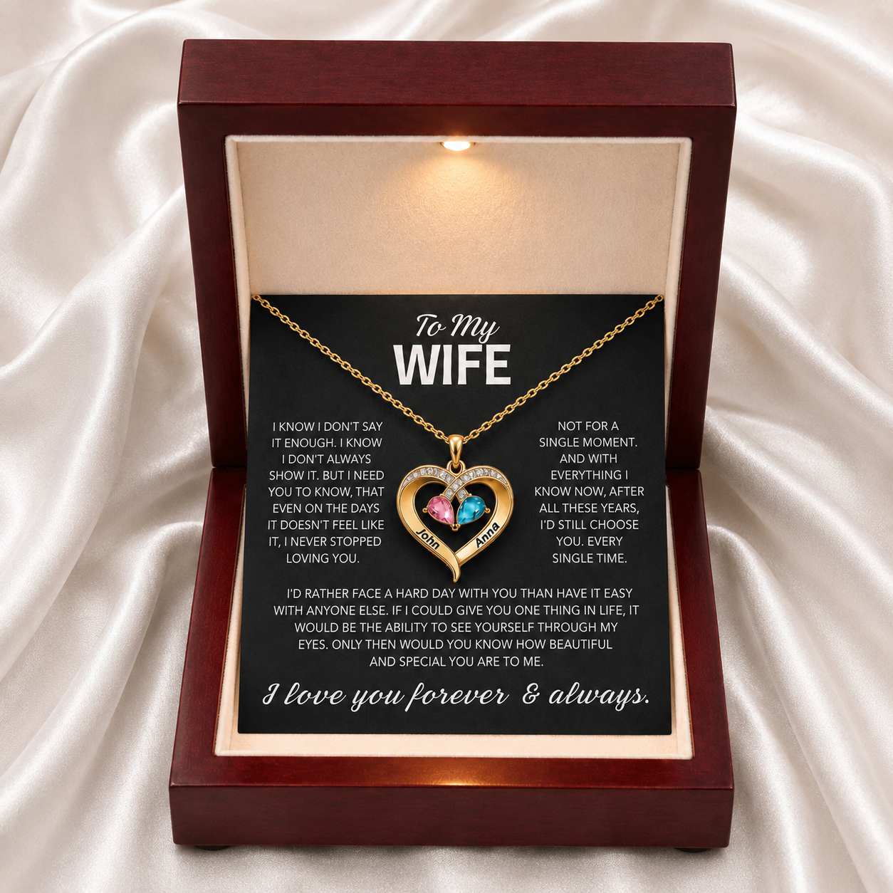 To My Wife – Birthstone Heart Necklace