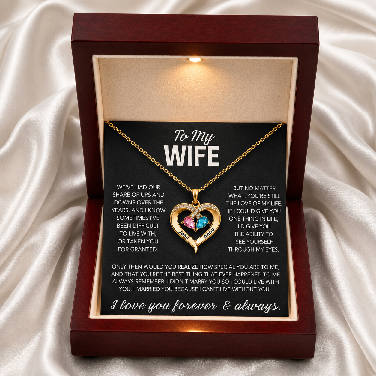 To My Wife – Birthstone Heart Necklace