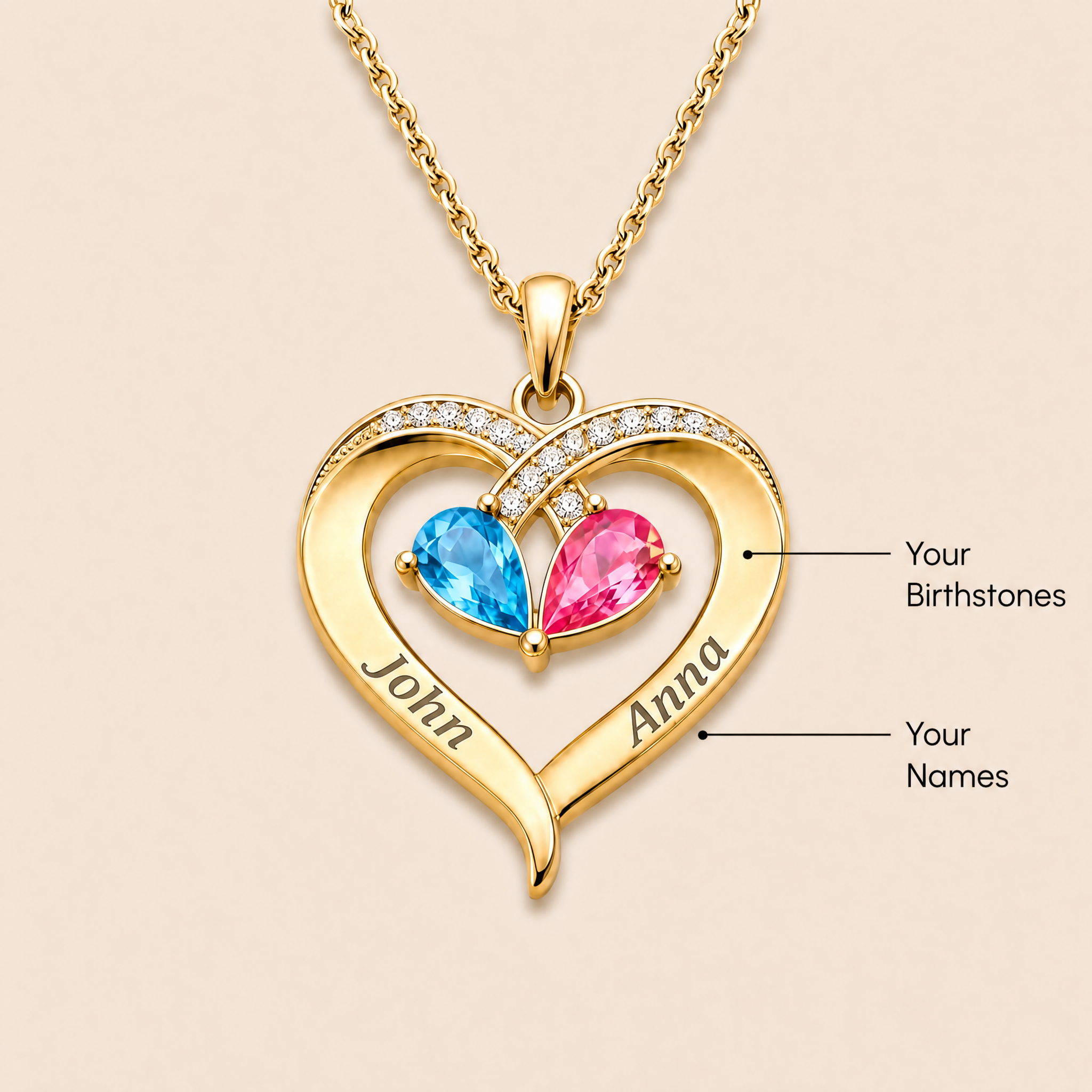To My Wife – Birthstone Heart Necklace with Customized Box
