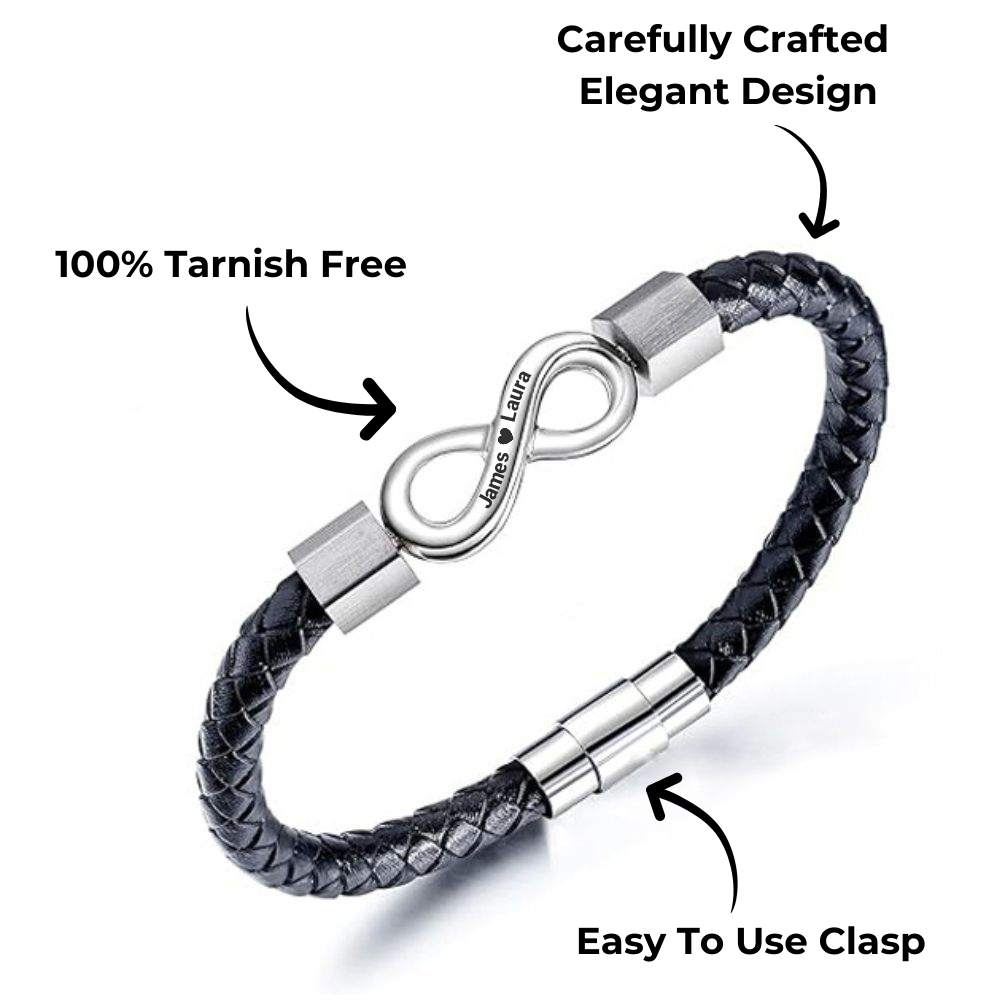 "Para mi hombre": pulsera grabada con nombres de amor infinito