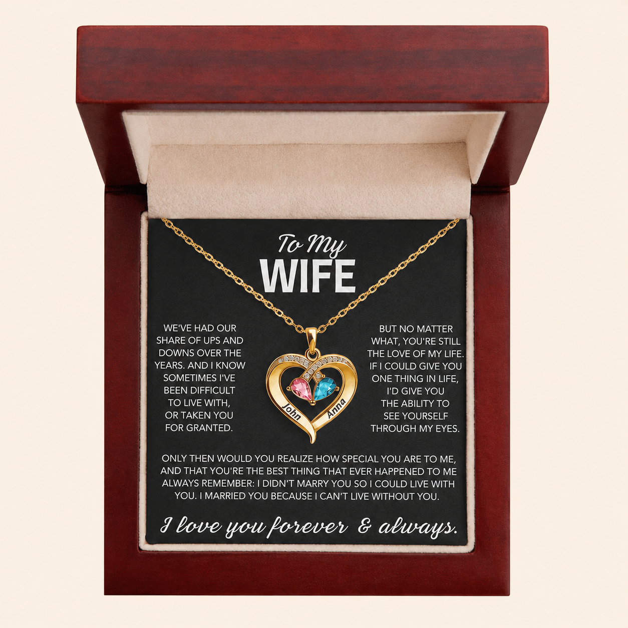 To My Wife – Birthstone Heart Necklace