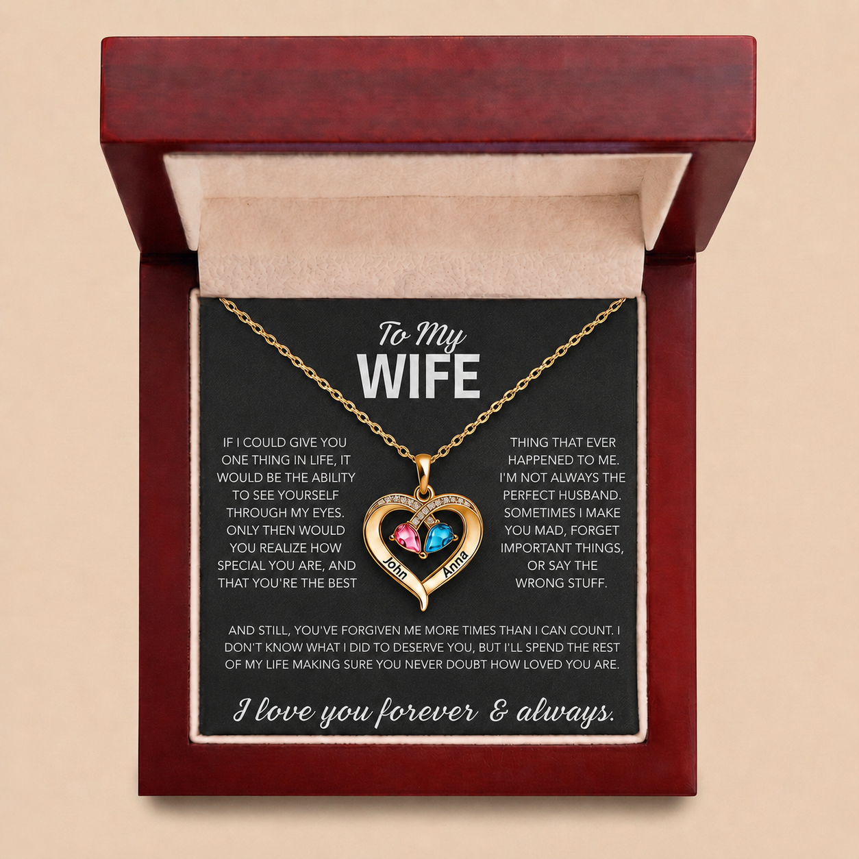 To My Wife – Birthstone Heart Necklace