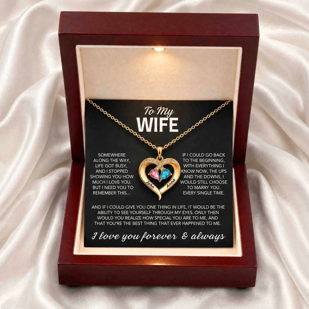 To My Wife – Birthstone Heart Necklace
