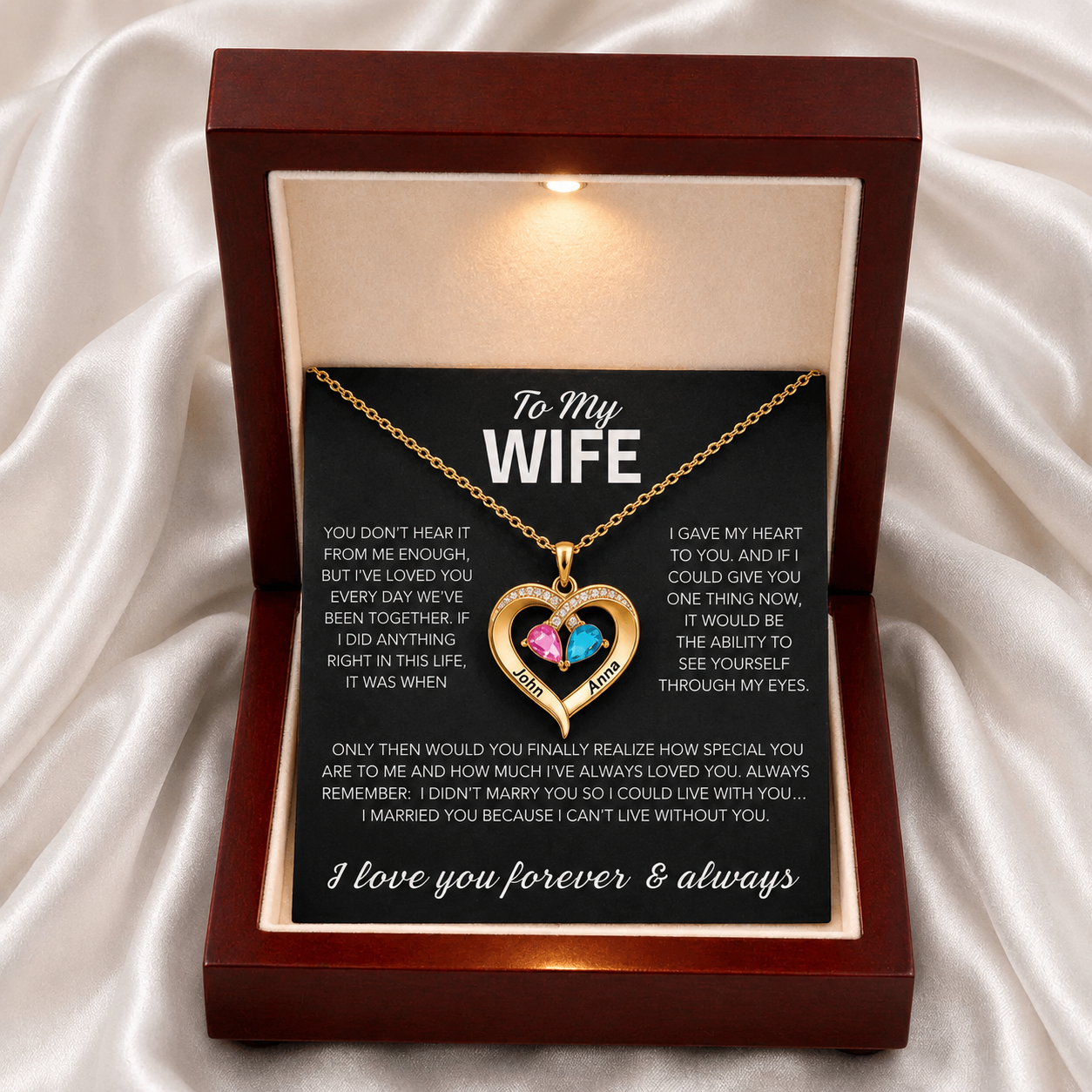 To My Wife – Birthstone Heart Necklace