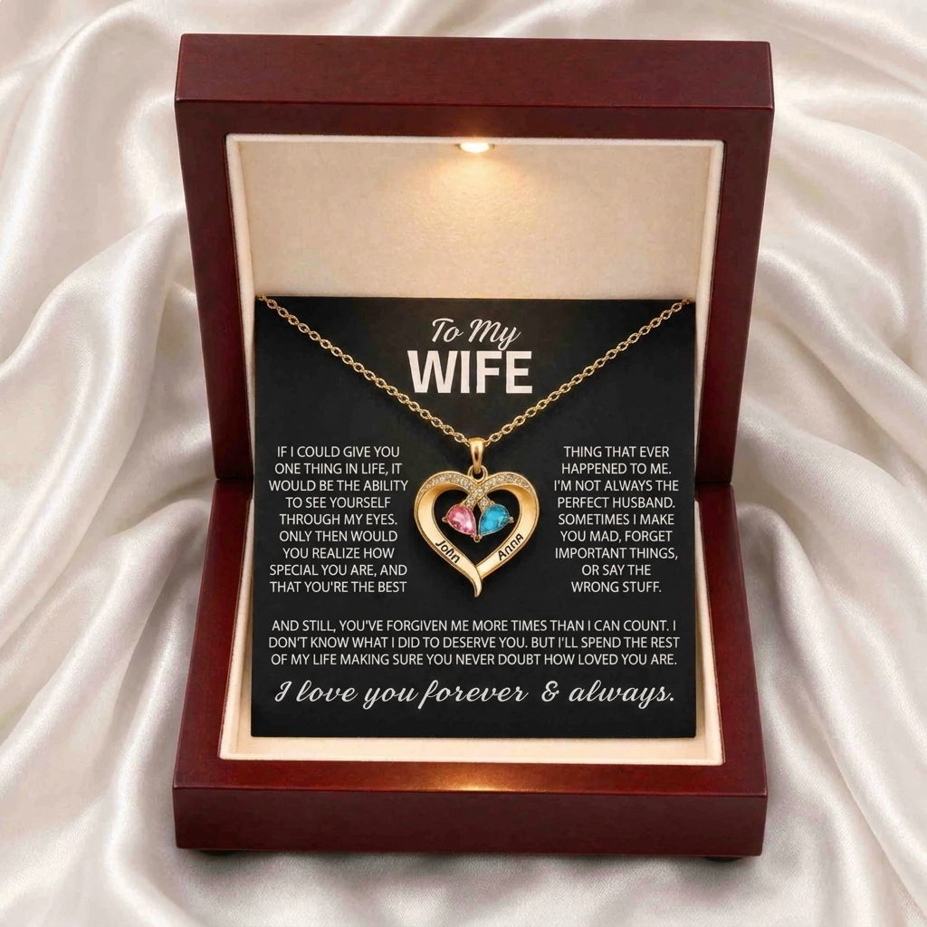 To My Wife – Birthstone Heart Necklace