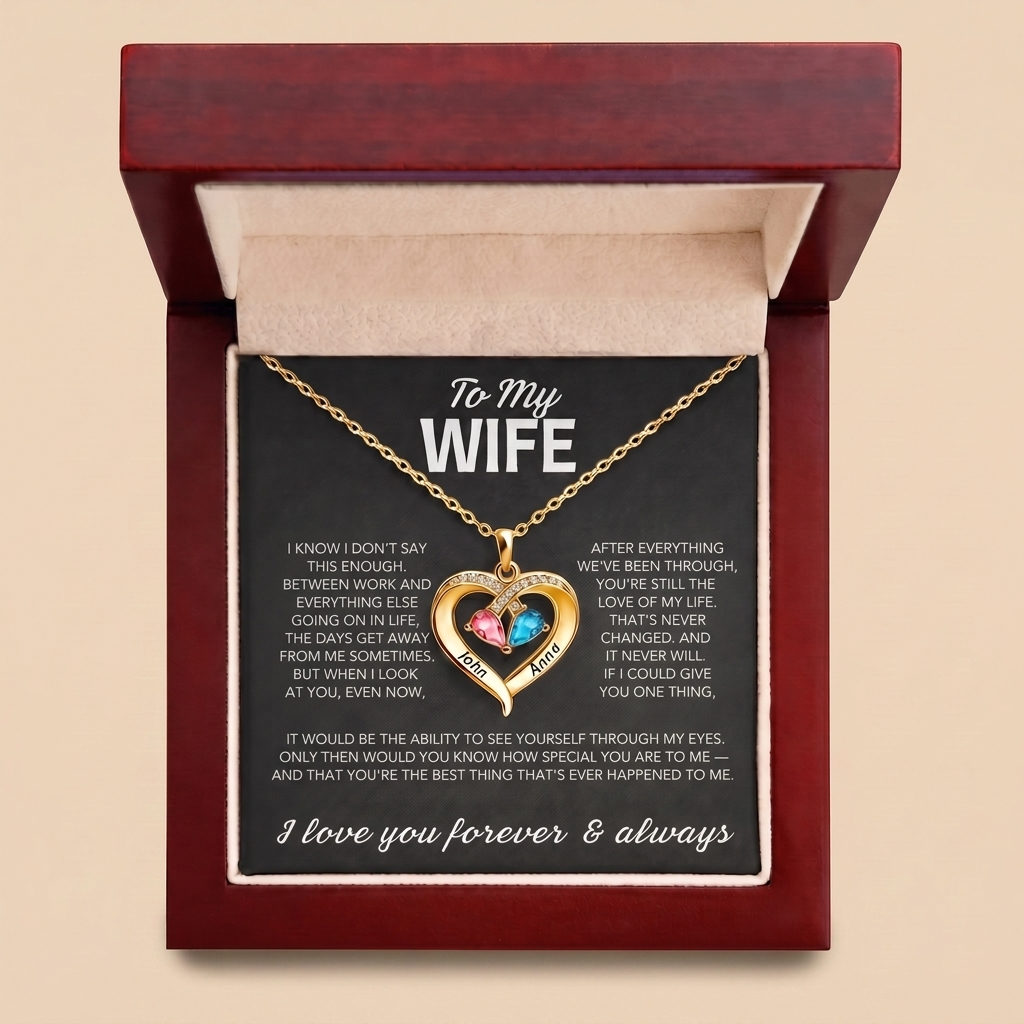 To My Wife – Birthstone Heart Necklace