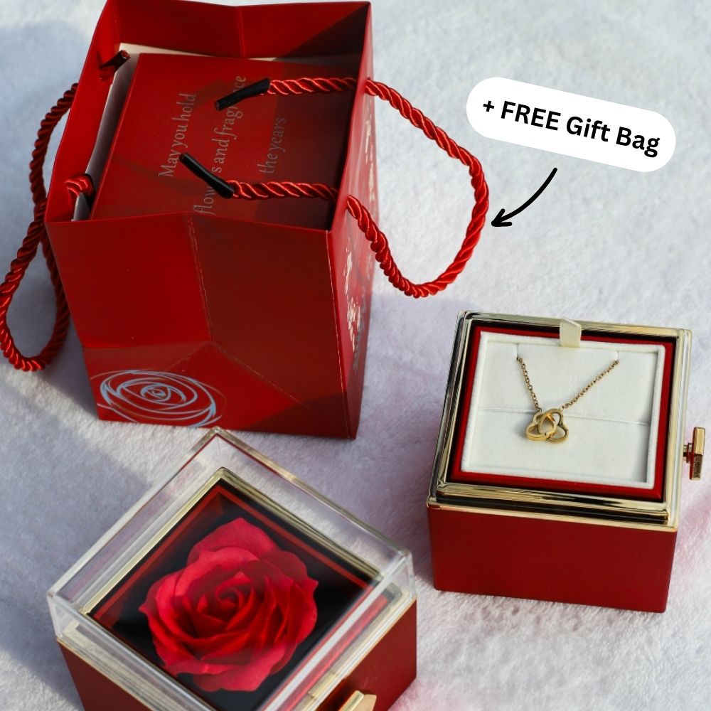 Para mi alma gemela: caja de regalo con corazones entrelazados y rosa eterna