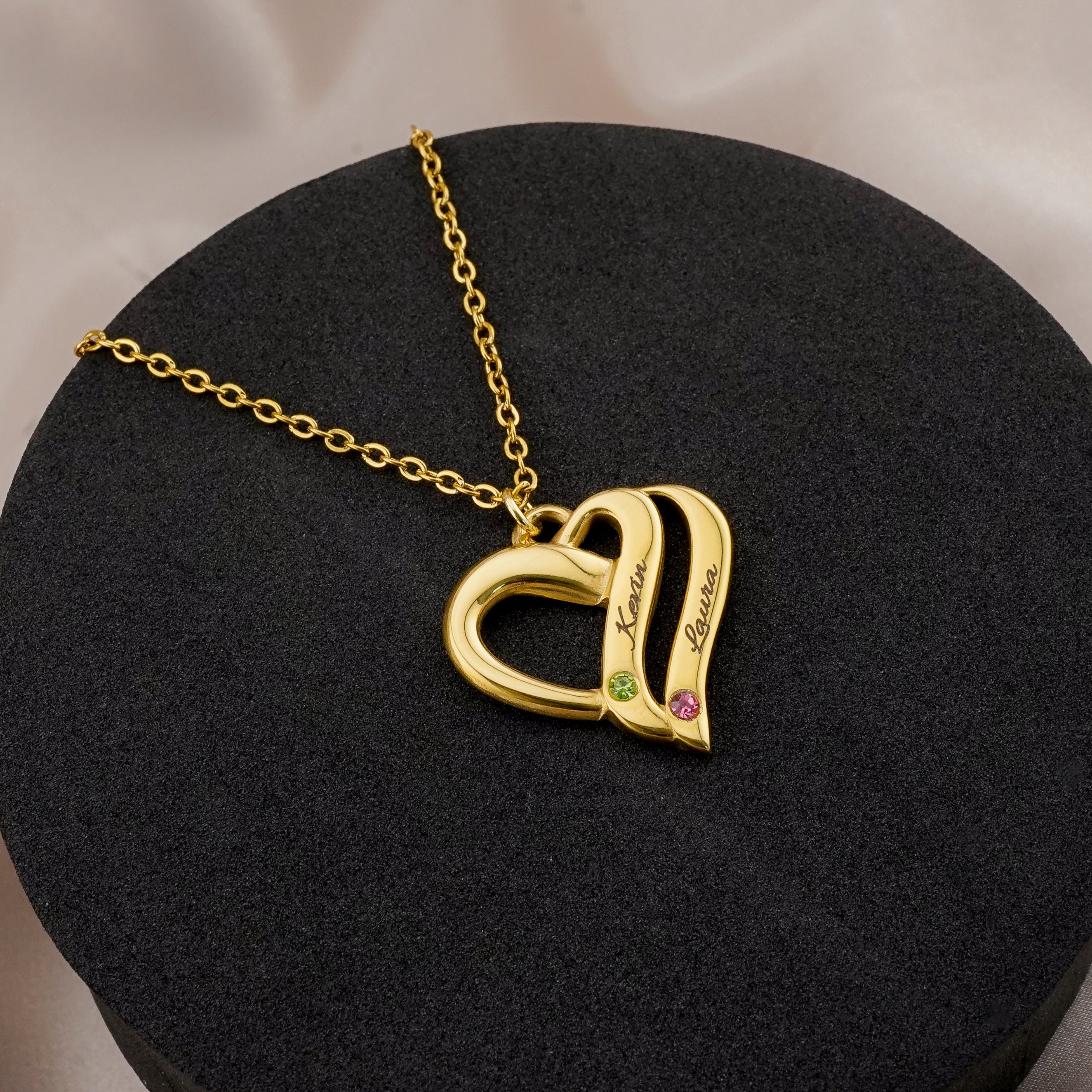 Collar de corazón personalizado con grabado doble y piedra de nacimiento