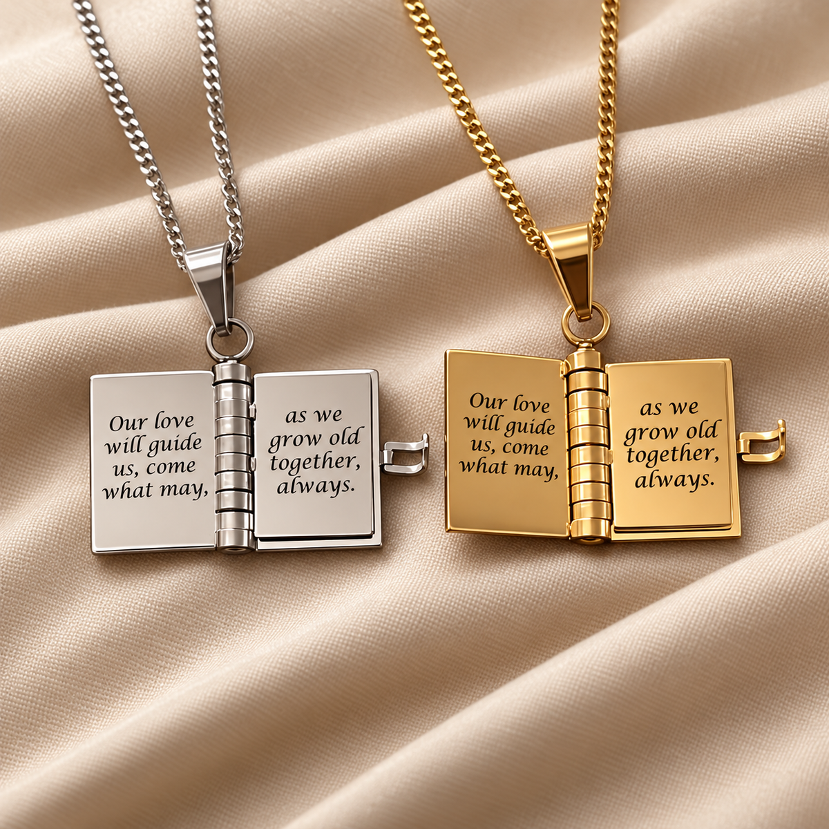 "Our Love Story" Engraved Notebook Necklace