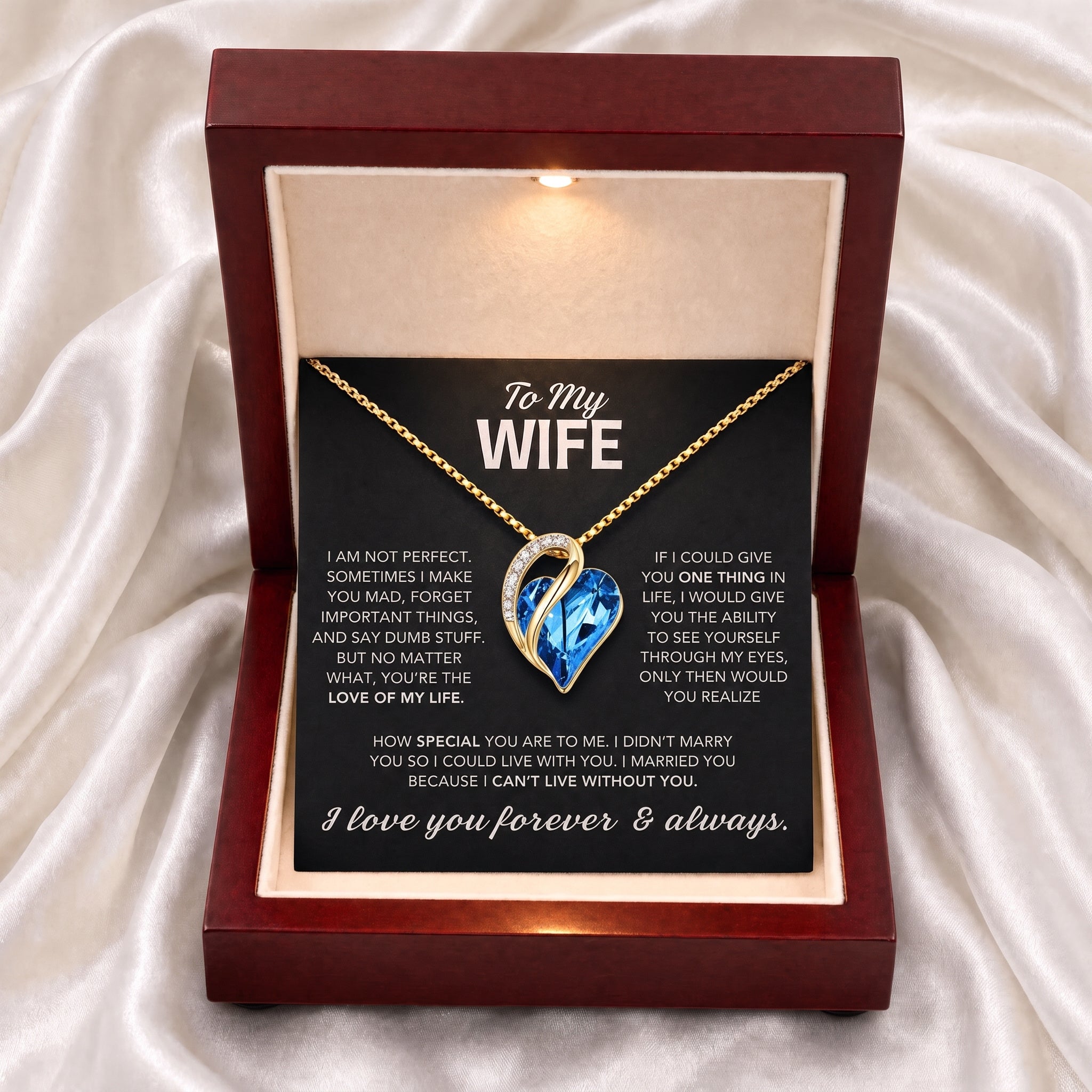 To My Wife – Birthstone Heart Crystal Necklace
