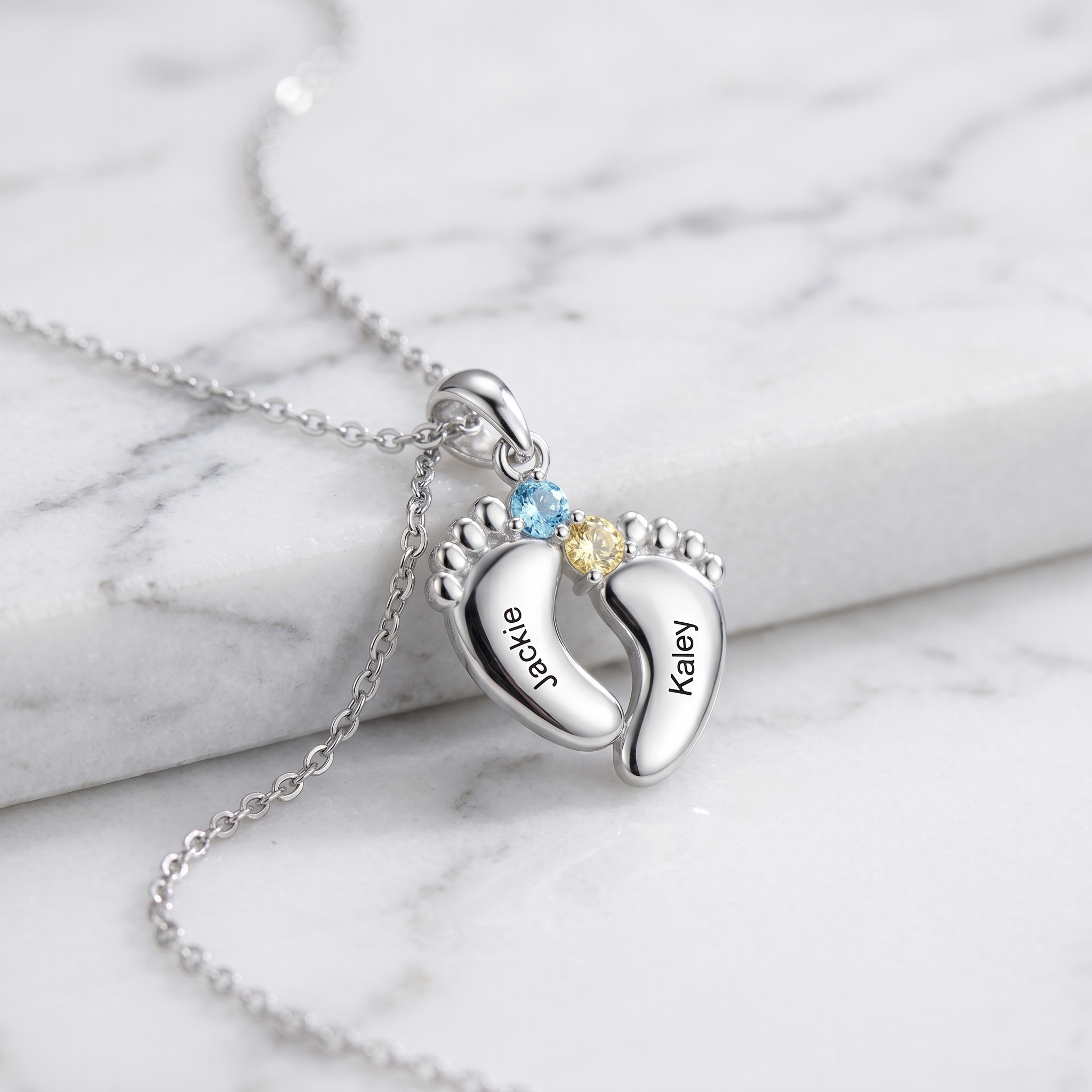 "Our Little Footprints" - Custom Name Baby Feet Necklace