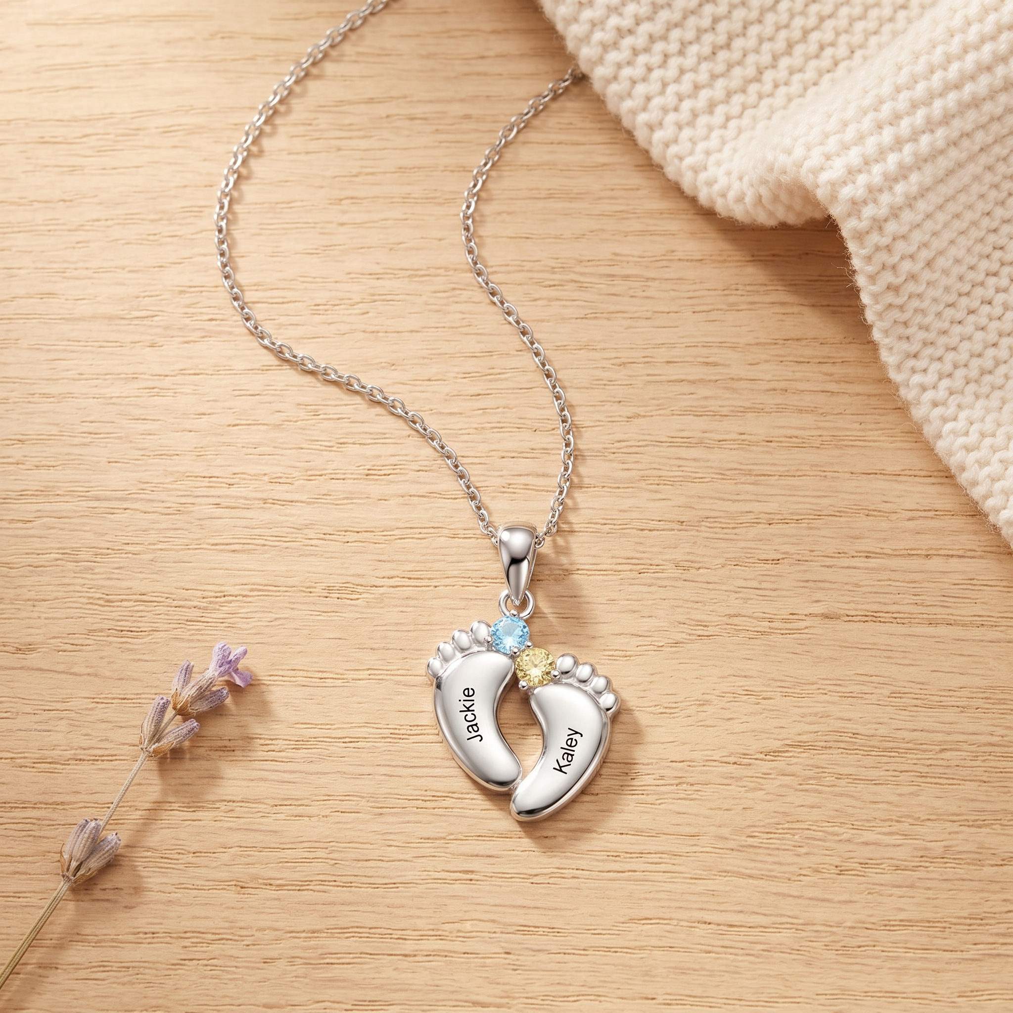 "Our Little Footprints" - Custom Name Baby Feet Necklace