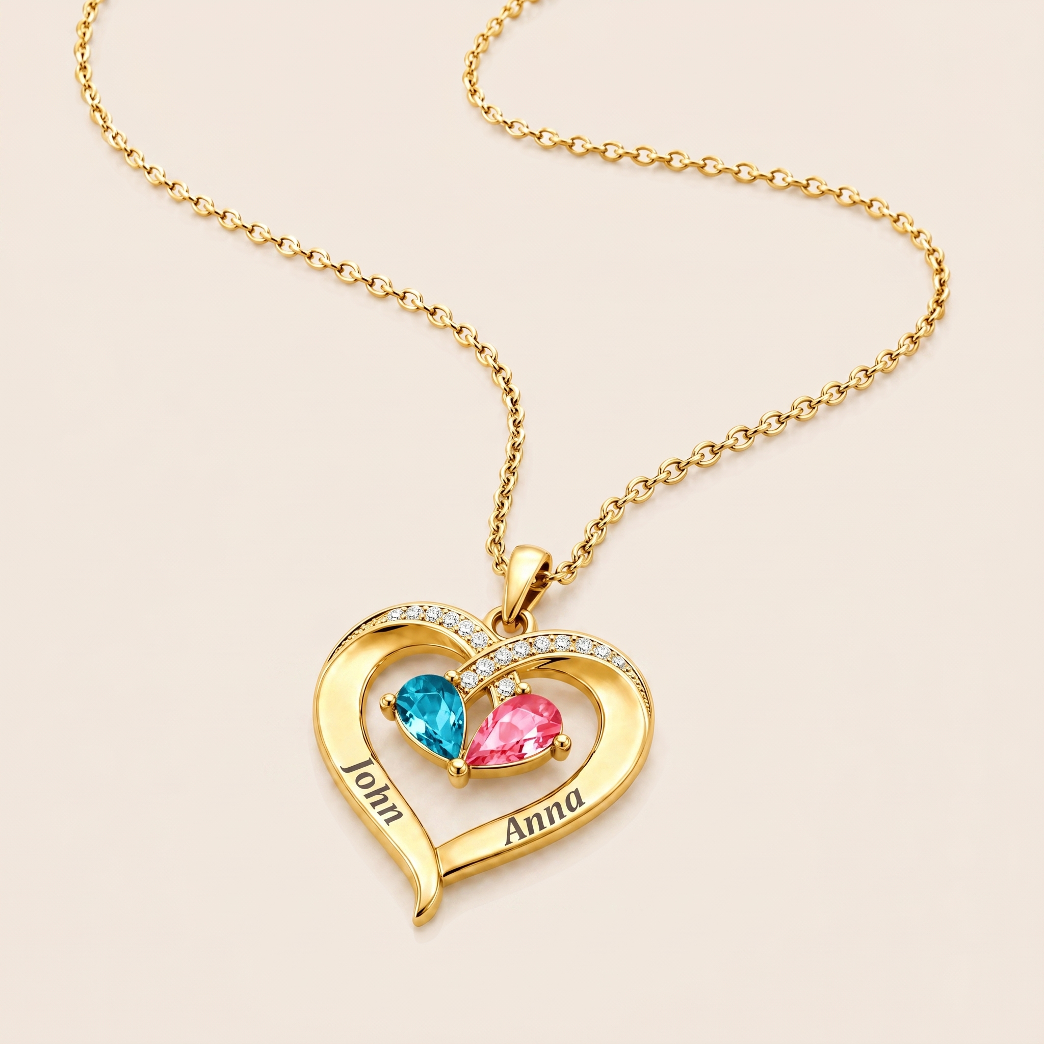 To My Wife – Birthstone Heart Necklace with Customized Box