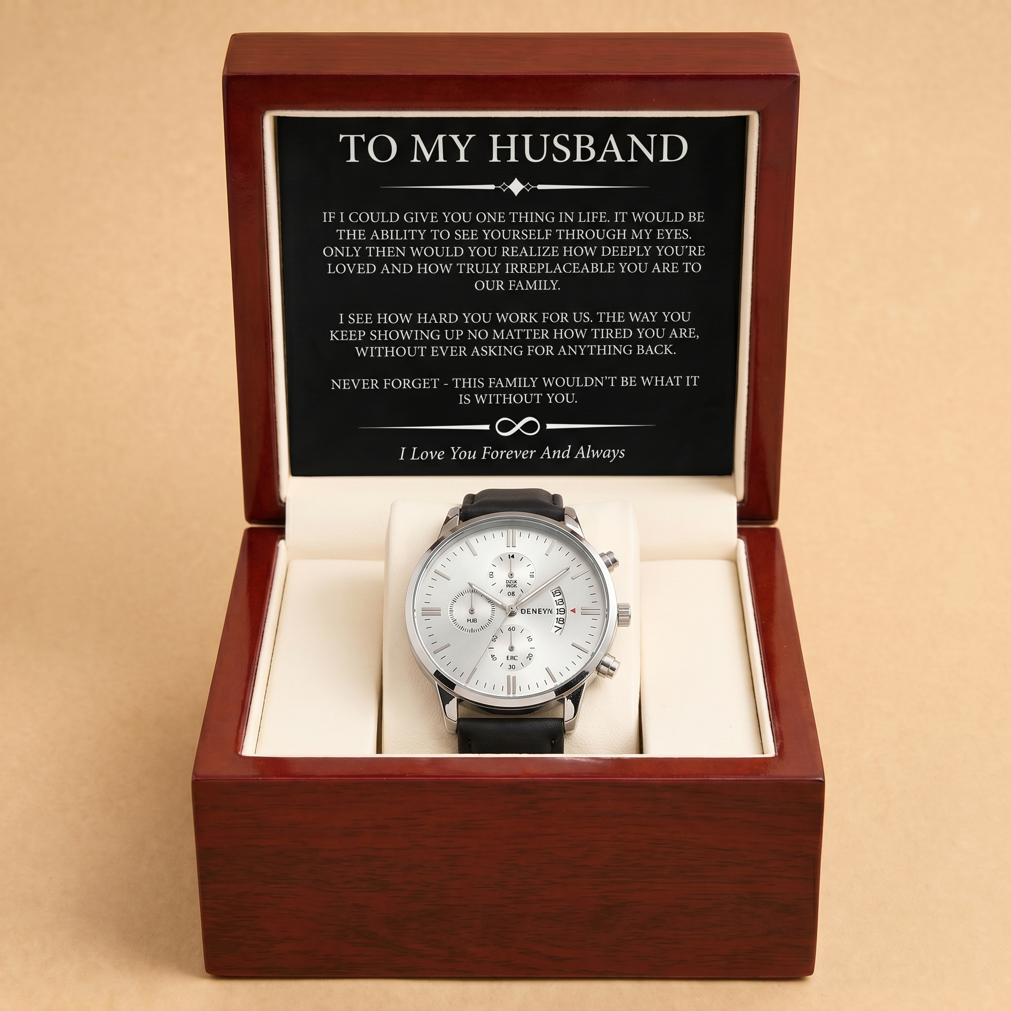 To My Husband - Engraved Leather Strap Watch
