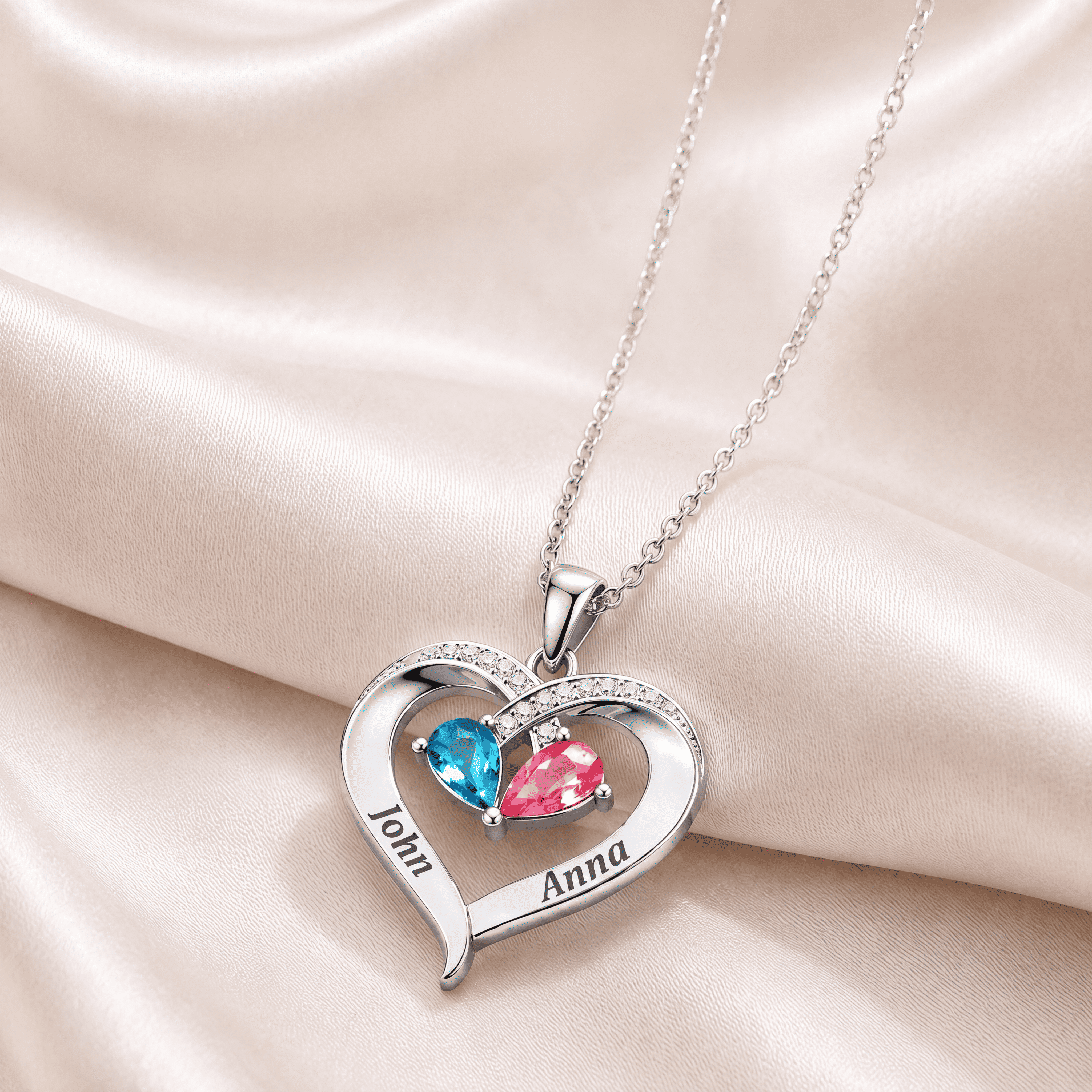 To My Wife – Birthstone Heart Necklace with Customized Box