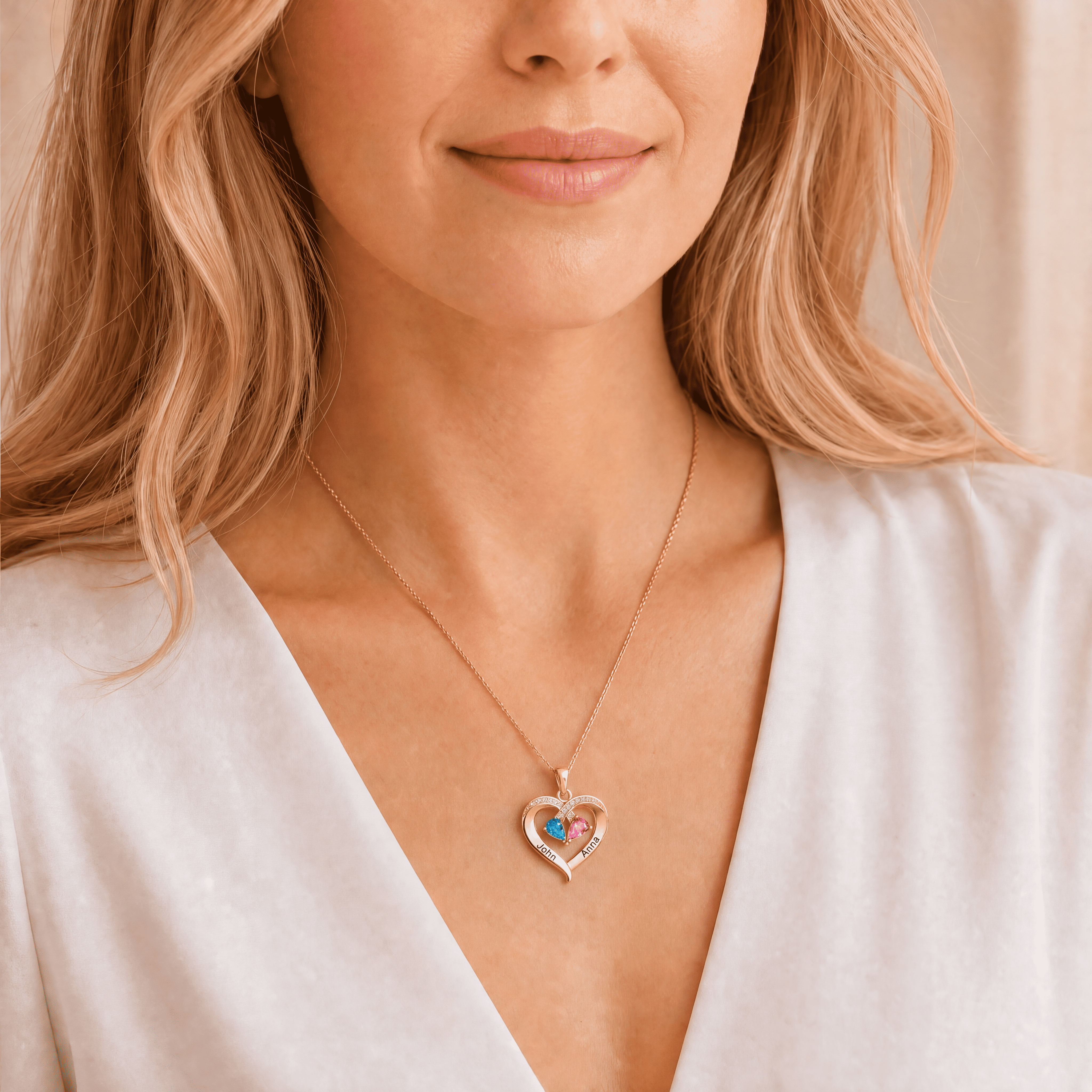 To My Wife – Birthstone Heart Necklace with Customized Box