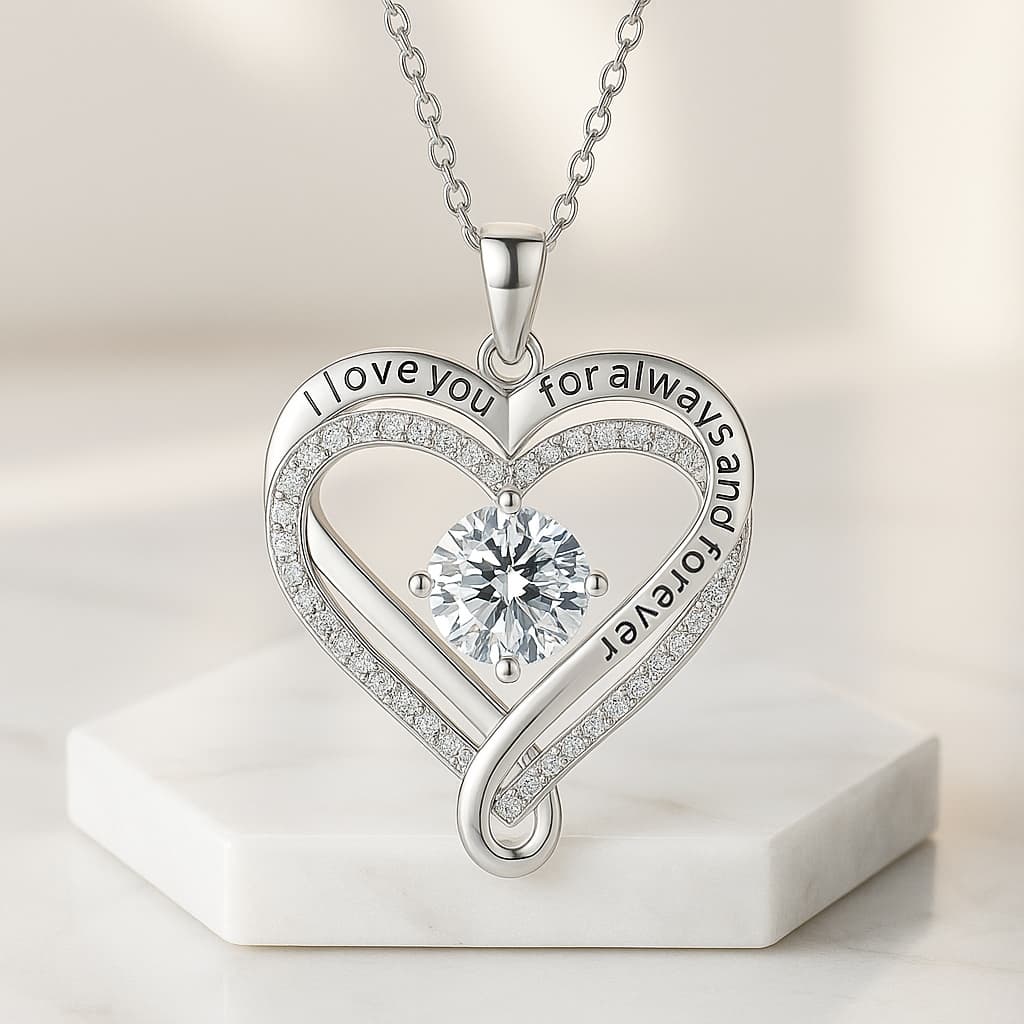 Collar de corazón grabado para esposa con caja LED