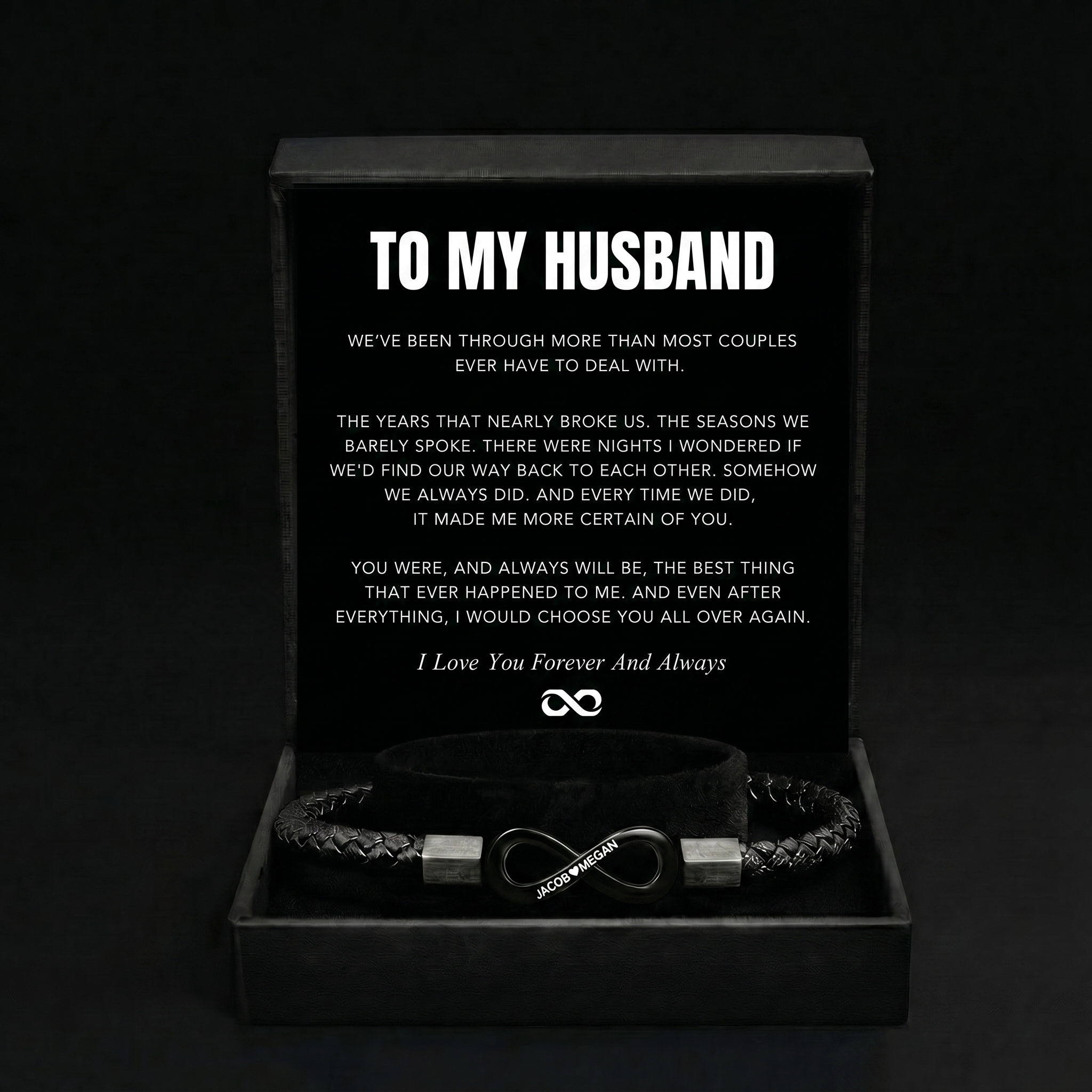 "Para mi hombre": pulsera personalizada con el infinito 