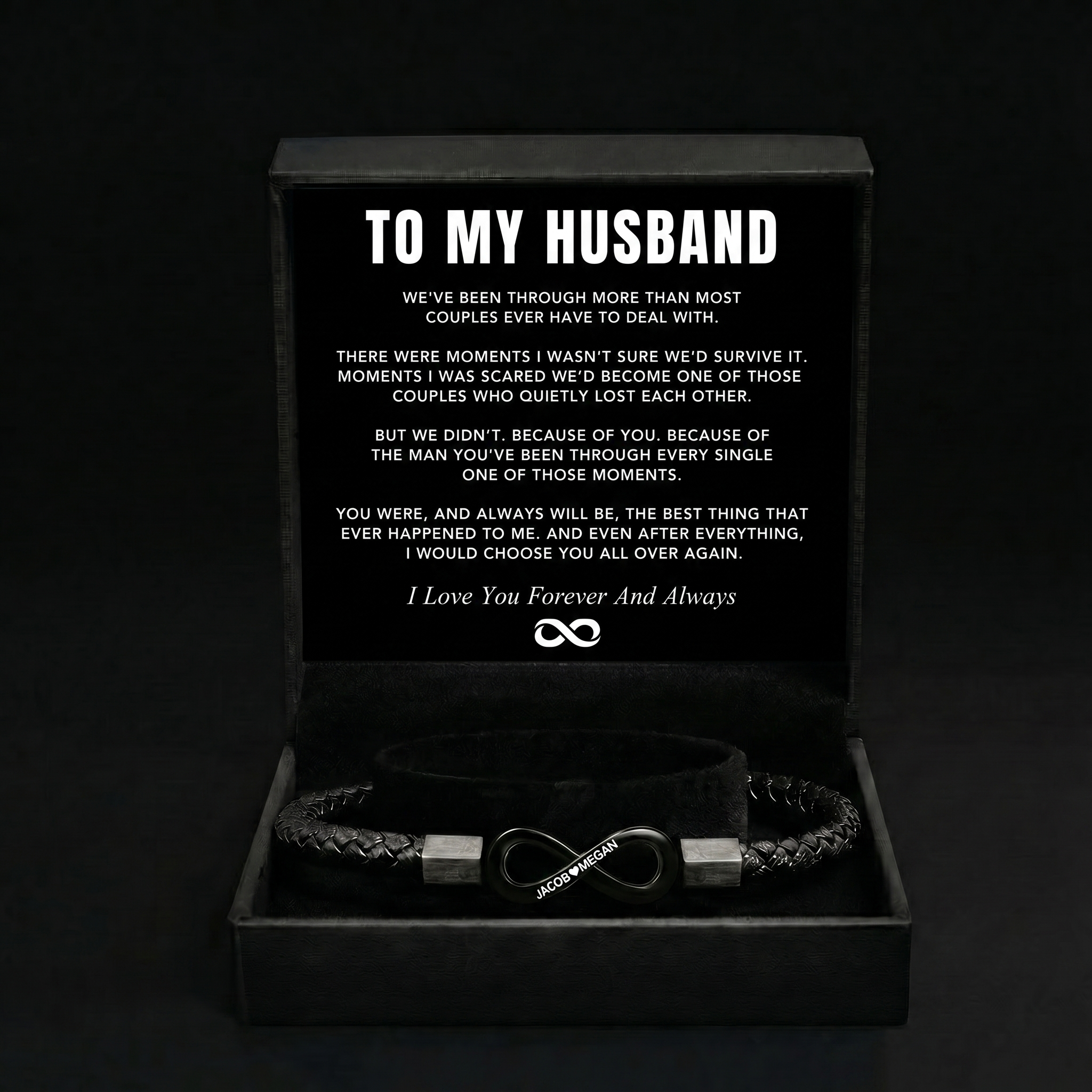 "Para mi hombre": pulsera personalizada con el infinito 