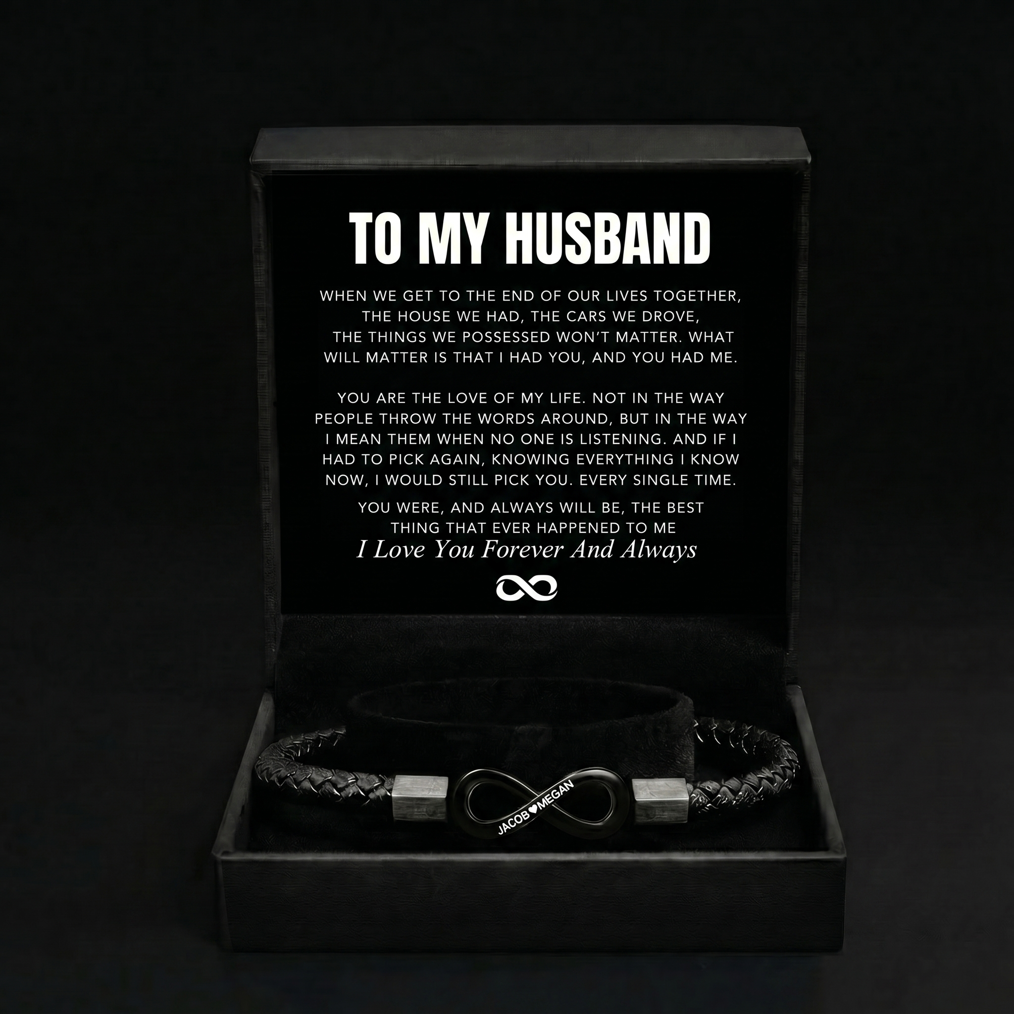 "Para mi hombre": pulsera personalizada con el infinito 