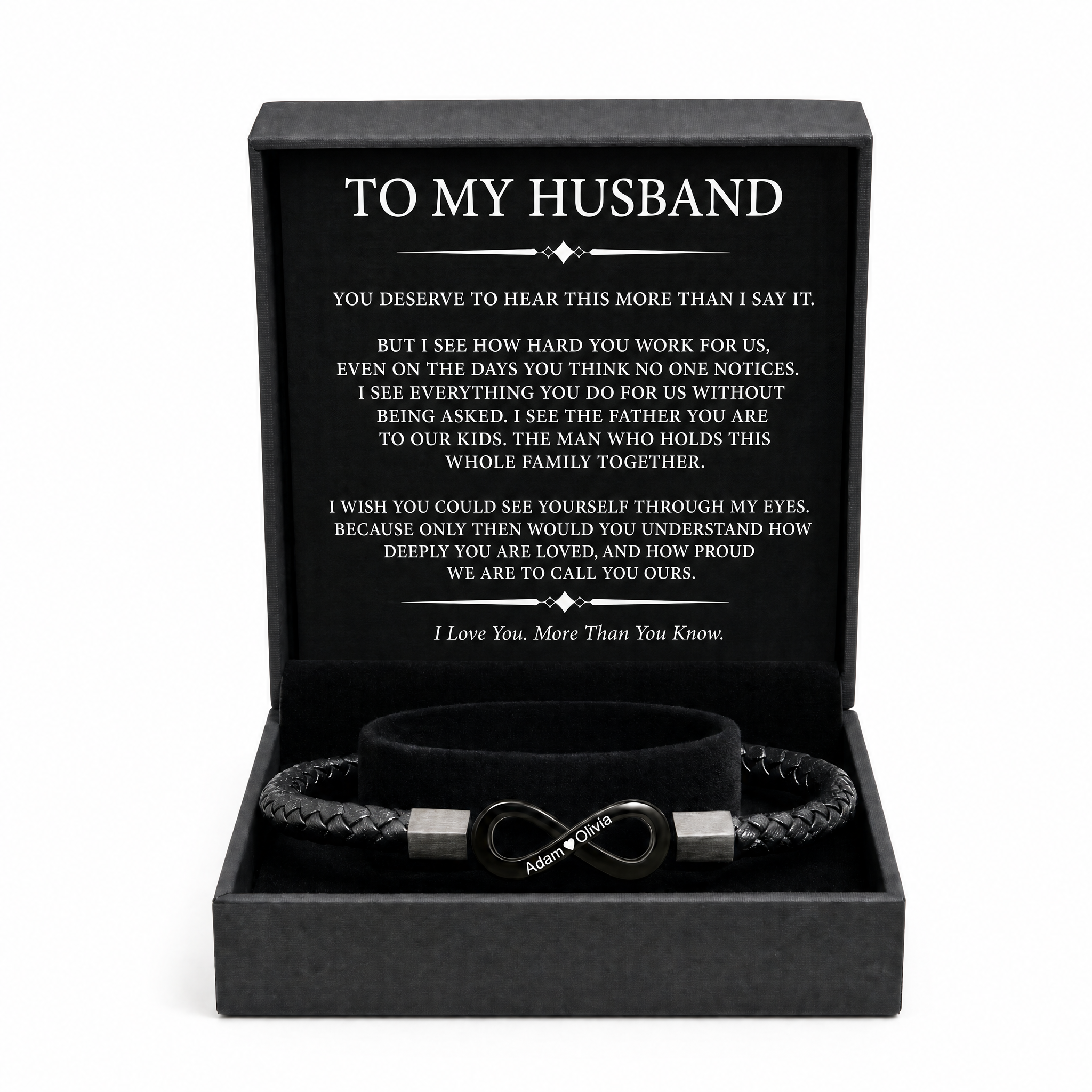 "Para mi hombre": pulsera personalizada con el infinito 
