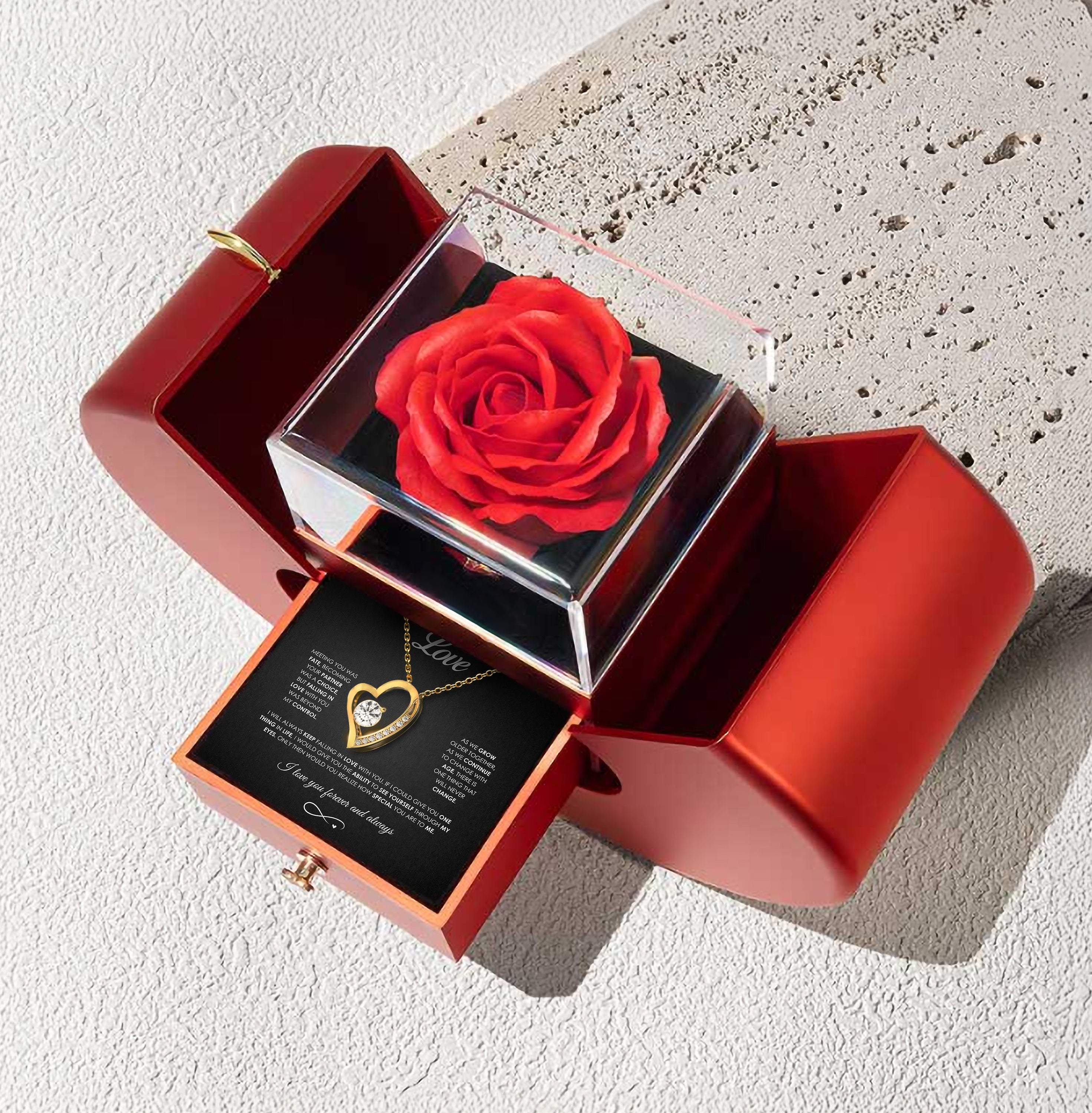 «Por siempre en mi corazón»: collar y caja de regalo de lujo