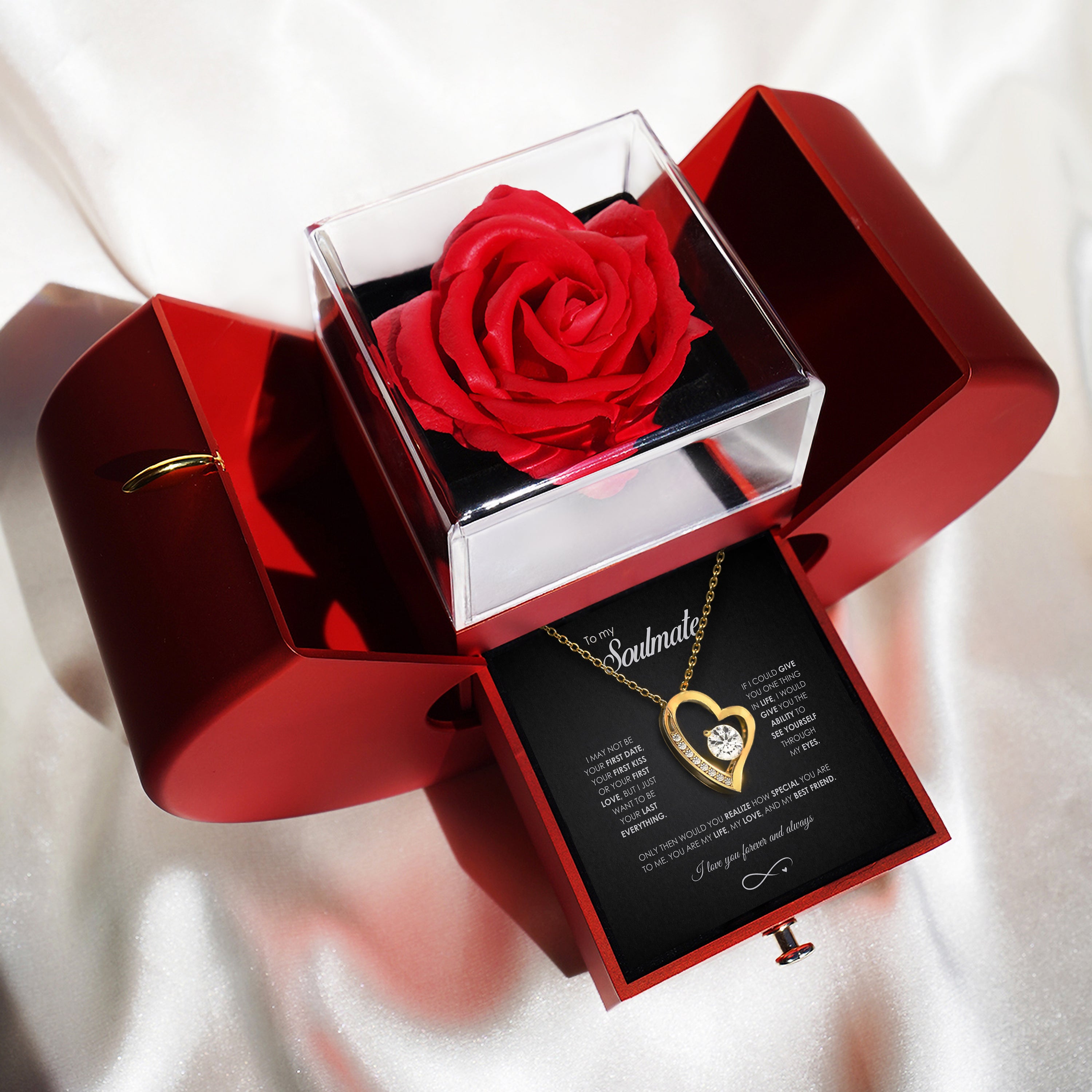 «Por siempre en mi corazón»: collar y caja de regalo de lujo 