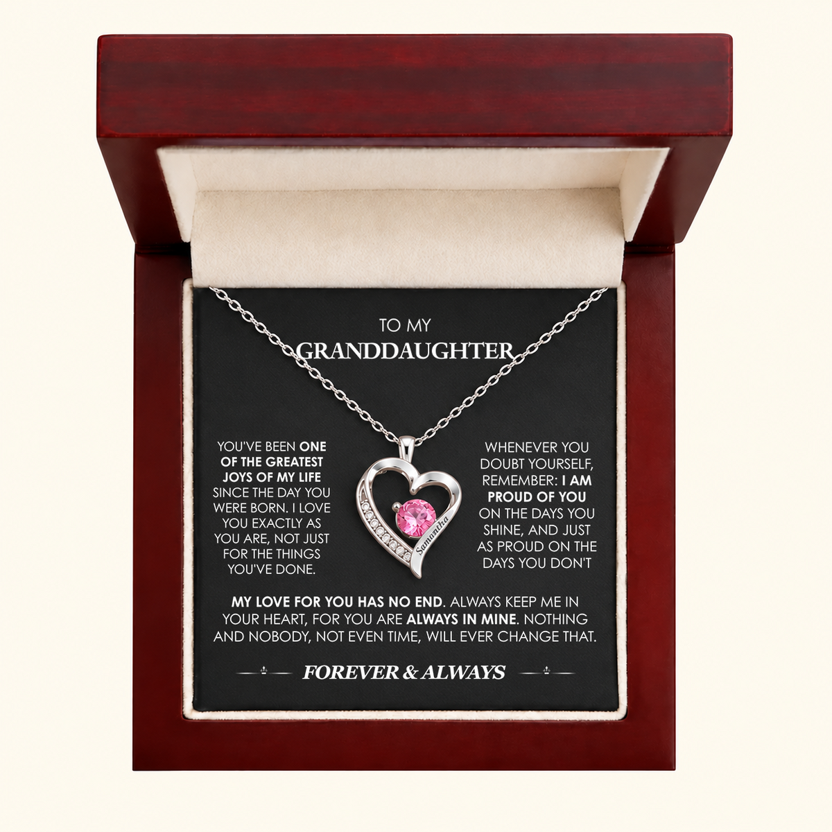 "To My Granddaughter" Birthstone Heart Necklace