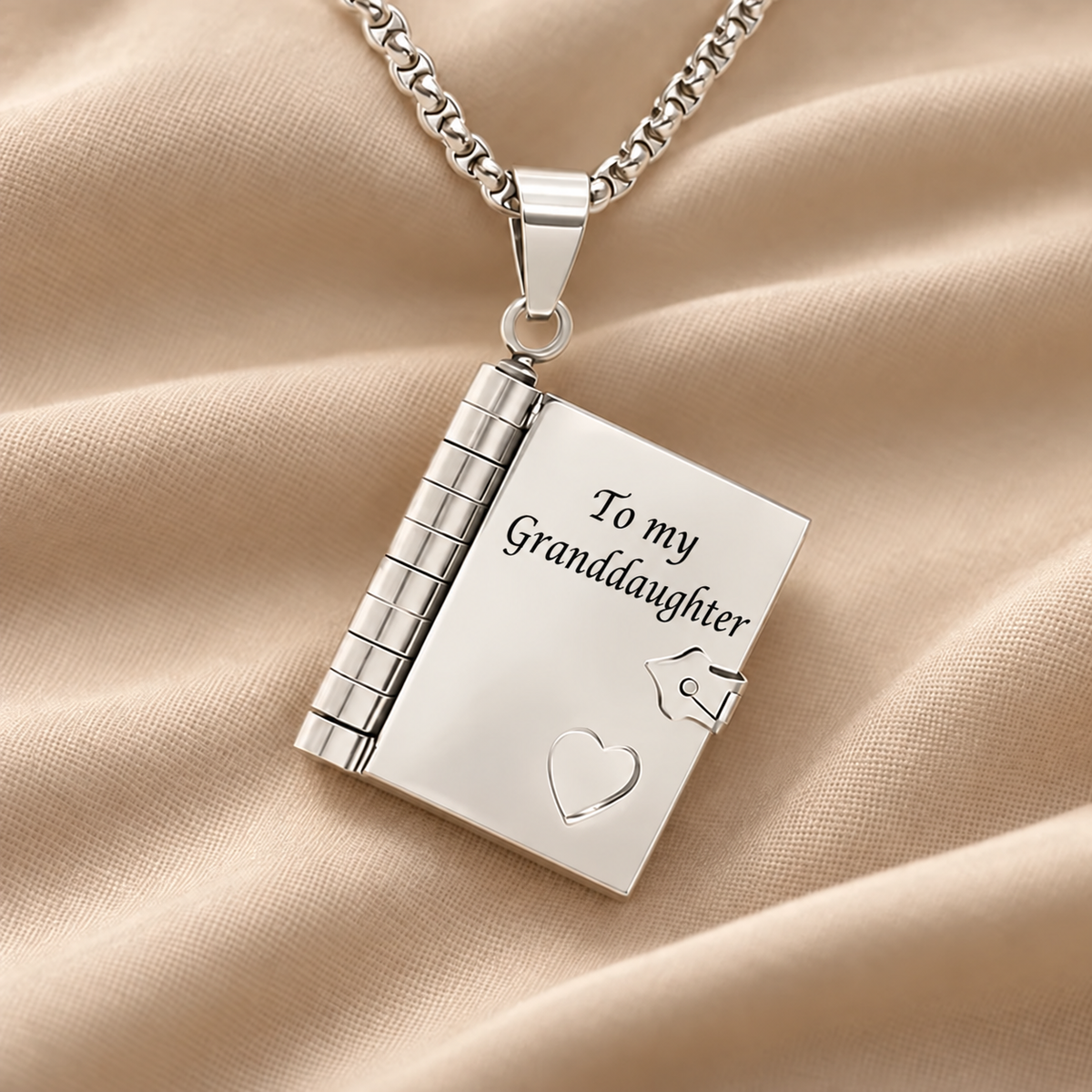 "To My Granddaughter" Engraved Book Necklace