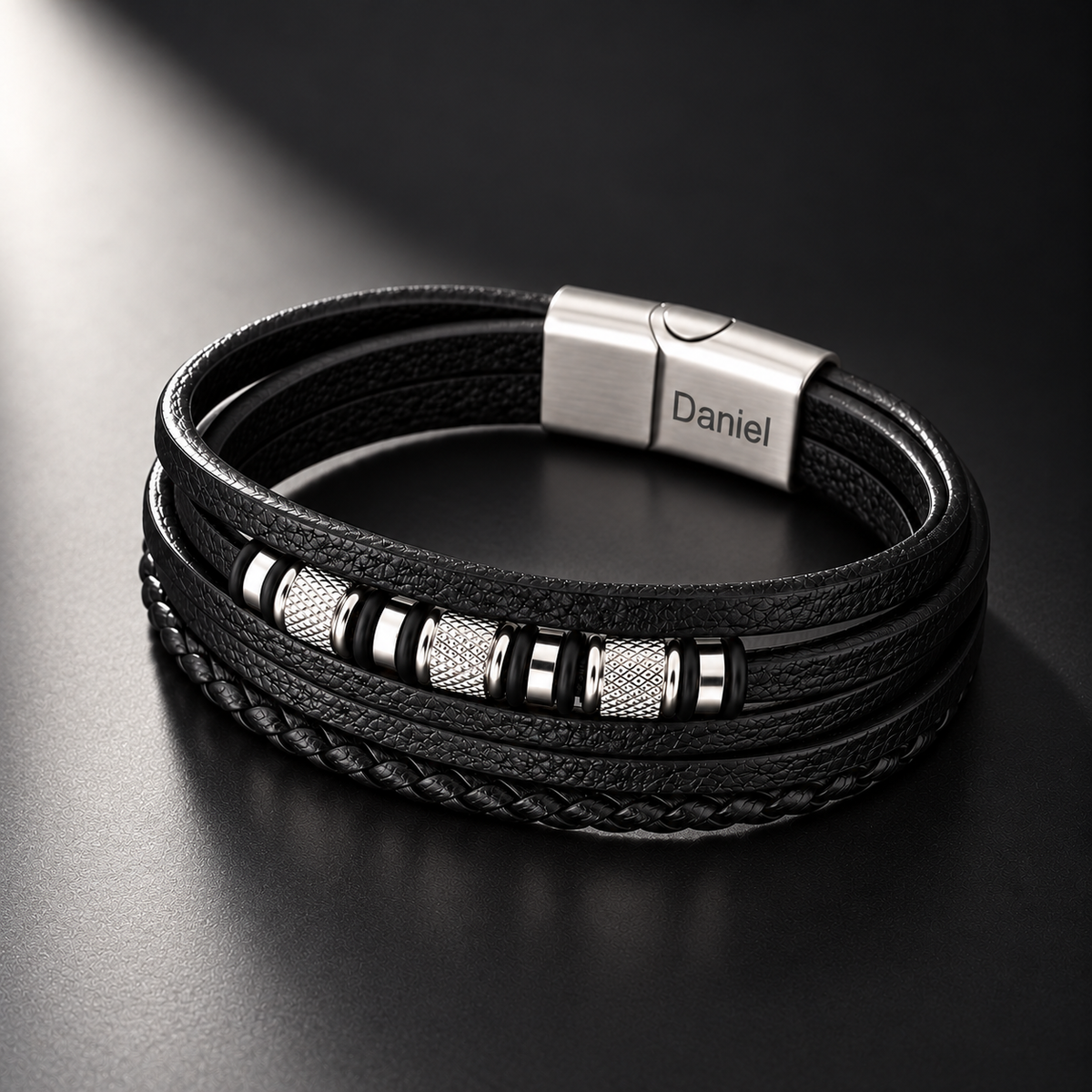 "To My Grandson" Personalized Braided Leather Bracelet