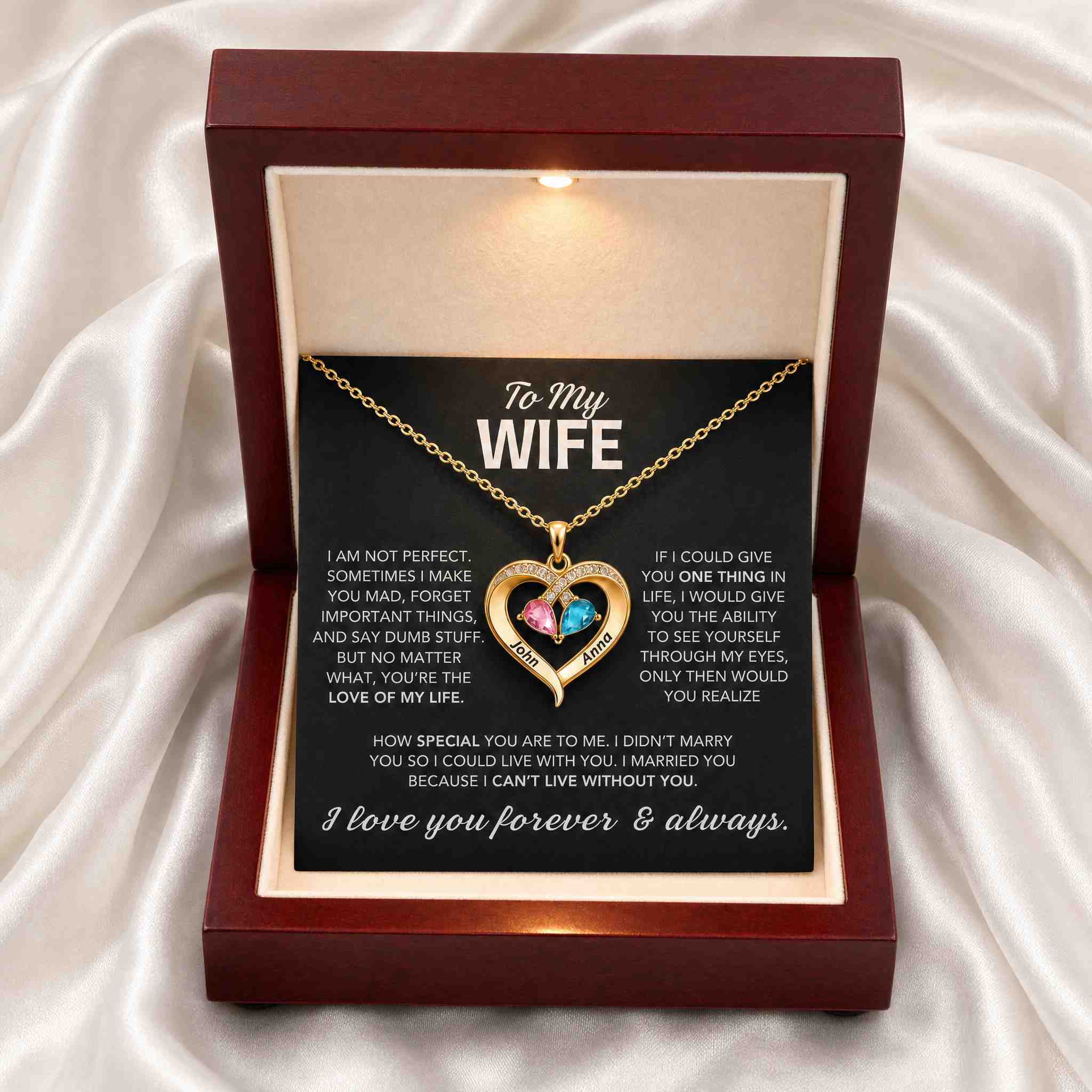 To My Wife – Birthstone Heart Necklace